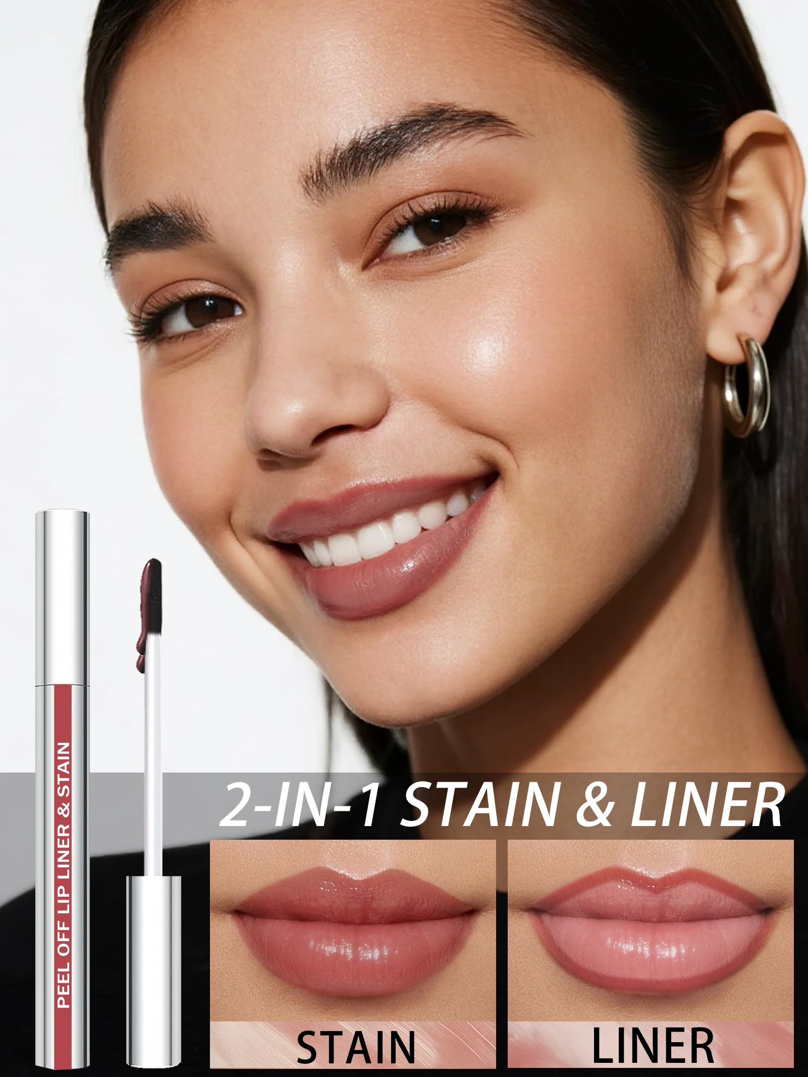 QCMME Lip Stain Peel Off Lip Liner Stain with Tweezer, Long Lasting Matte Lip Tint Tattoo, Highly Pigmented Color Lip Makeup, Waterproof Lipstick, Transfer-proof Lipstain for Women, Nude Pink