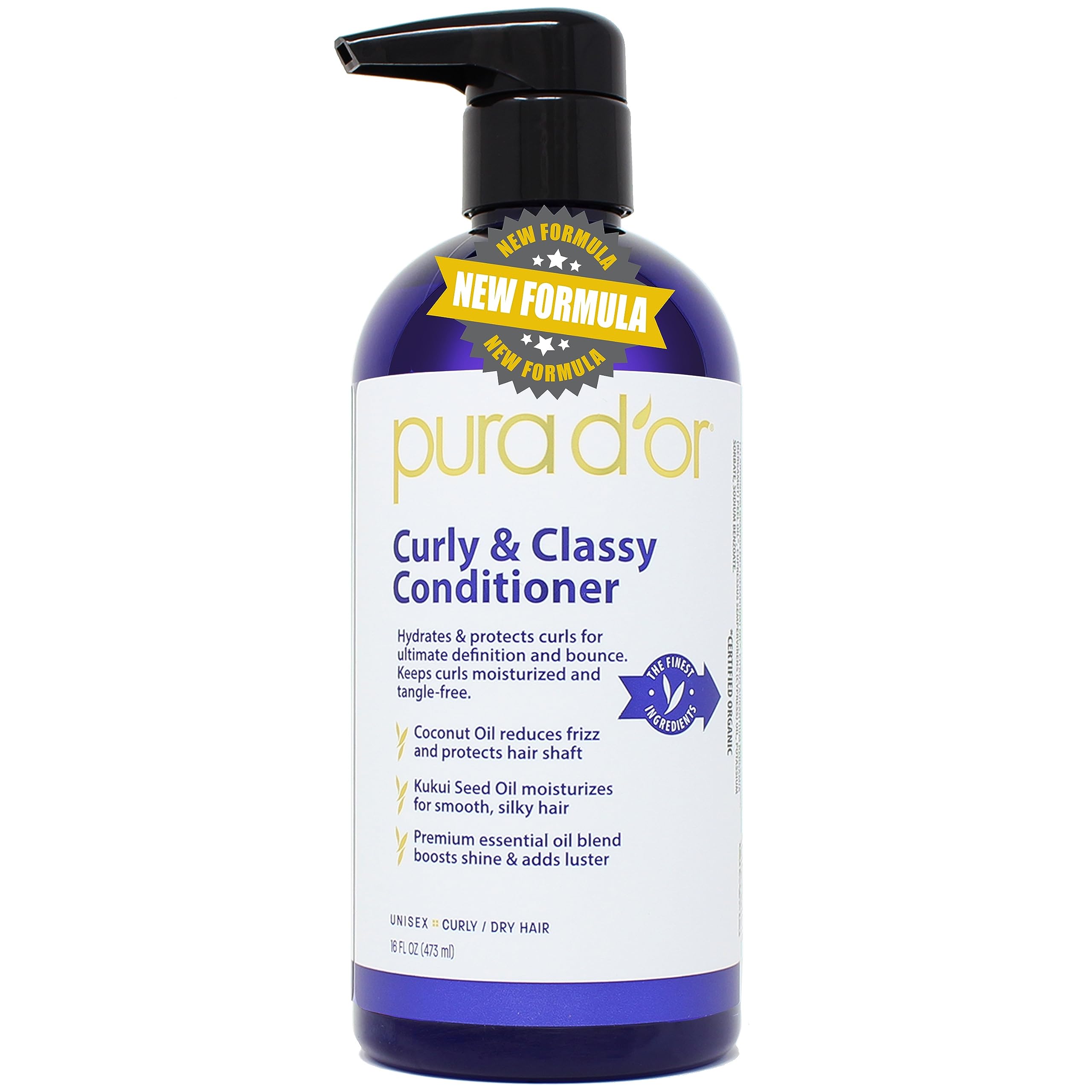 PURA D'OR Curly & Classy Hydrating Conditioner (16oz) Ultimate Definition and Bounce for Gorgeous Curls, Enriched with Coconut Oil, Kukui Seed Oil, and Premium Oil Blend