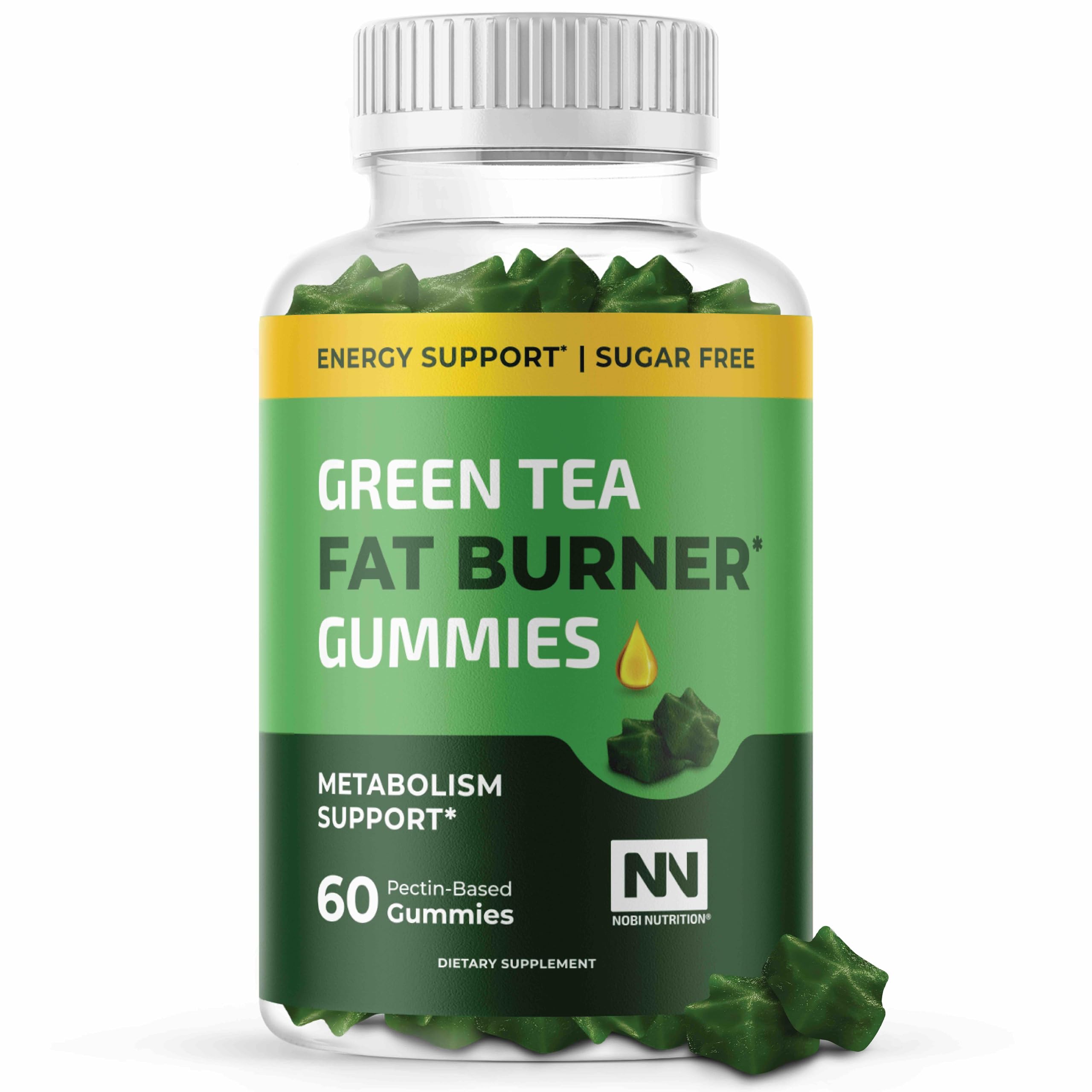 Nobi Nutrition Green Tea Fat Burner Gummies for Weight Loss | Metabolism Boost & Appetite Suppressant with Green Coffee Bean and Garcinia Cambogia | Pills to Burn Belly Fat for Women & Men