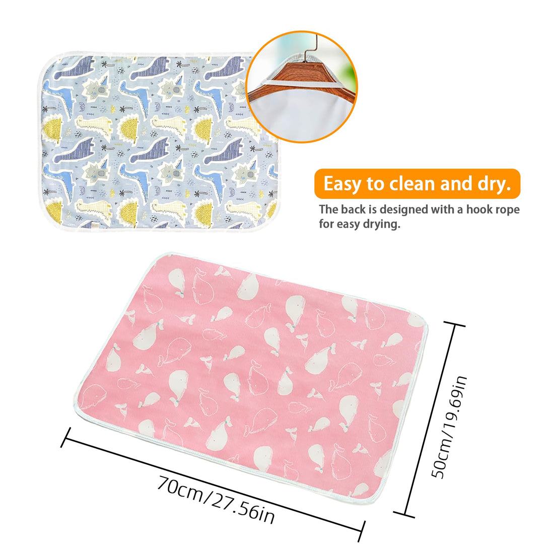 2 Pcs Baby Diaper Changing Pad, Maveek 19.7'' X 27.6'' Newborns Waterproof Diaper Pad Reusable Nappy Multi Function Washable Mat for Home and Outdoor(Pink&Blue)