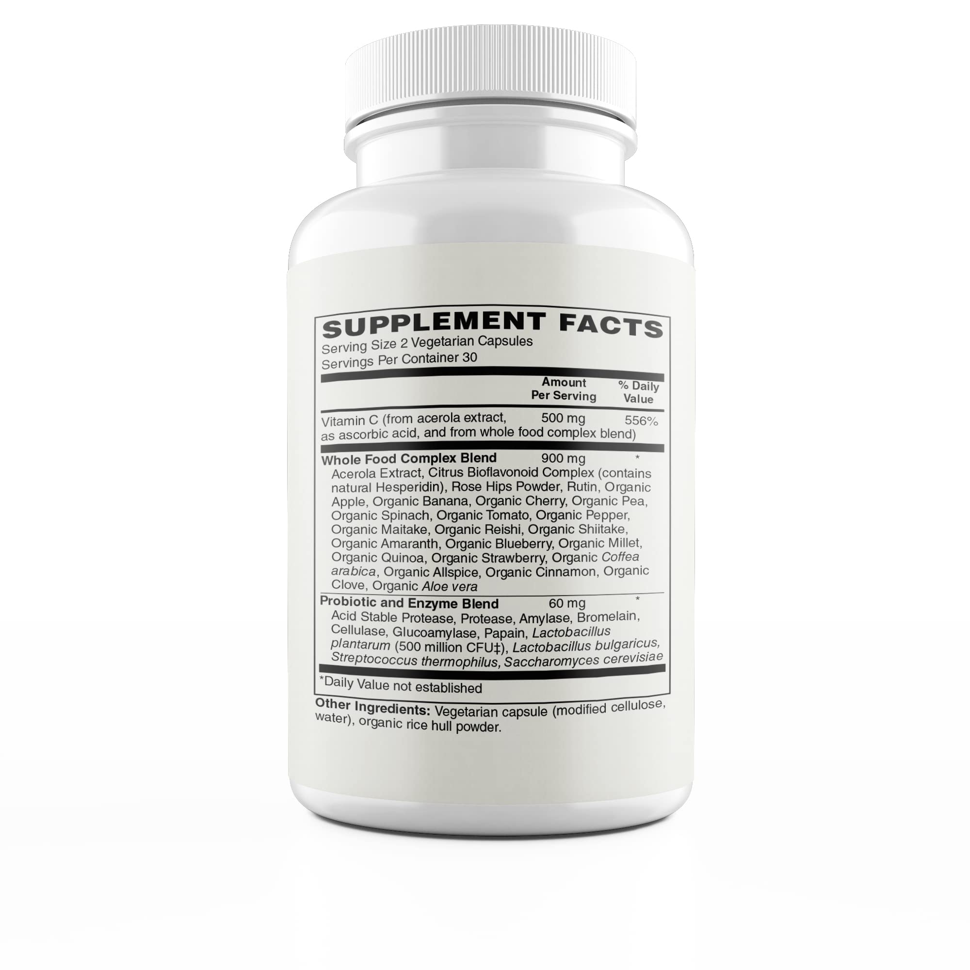 Modern Organics Vitamin C | 500mg Whole Food Vitamin C from Acerola Cherry Extract with Citrus Bioflavonoid Complex | 23 Organic Fruits & Vegetables Blend | Probiotics and Enzymes | 60 Vegan Capsules