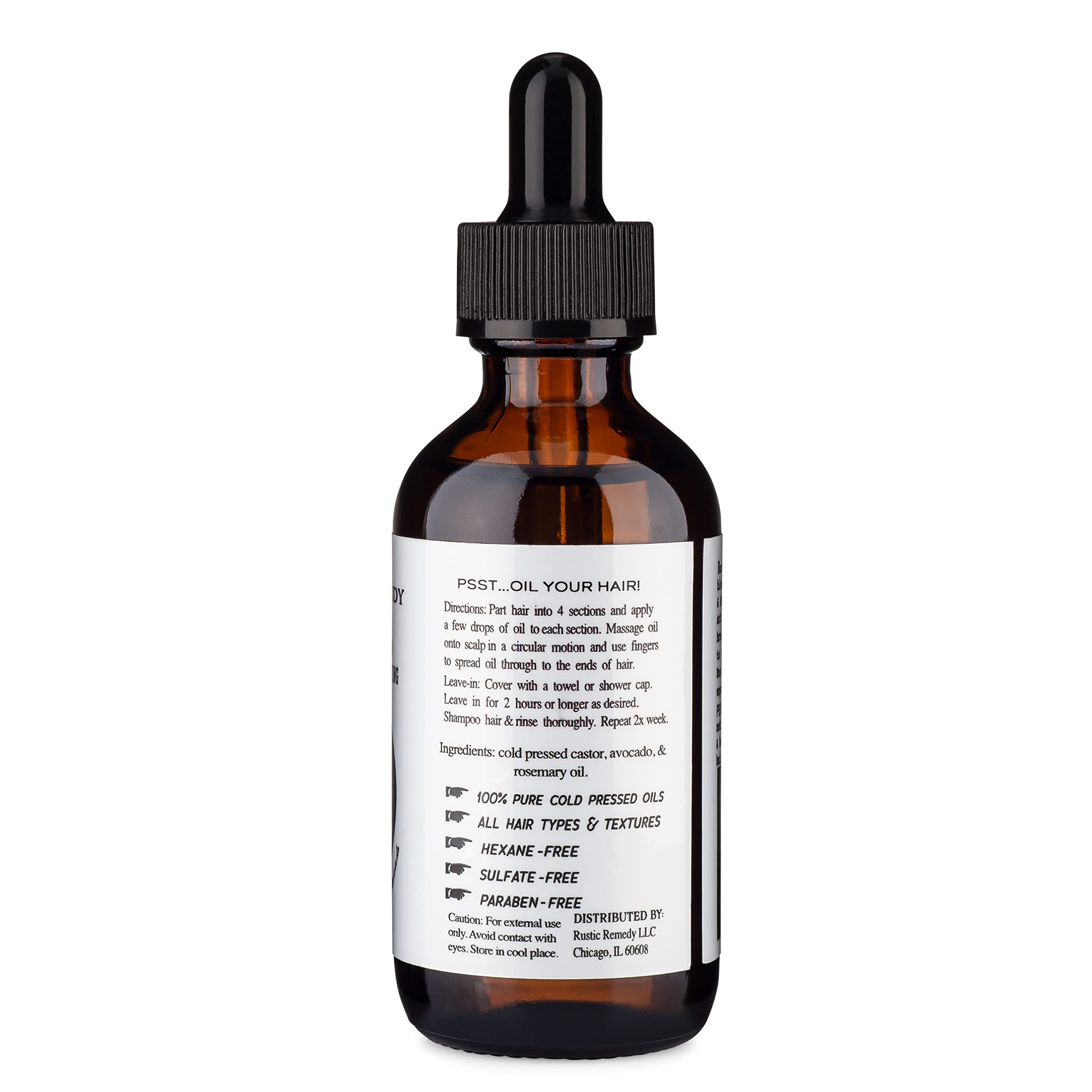 Rustic Remedy 100% Organic, Cold-Pressed Rosemary, Castor and Avocado Oil | Growth & Frizz Repair Oil Treatment (2 oz) | 100% Natural, Pure Oil for Dry Damaged Hair for Women and Men