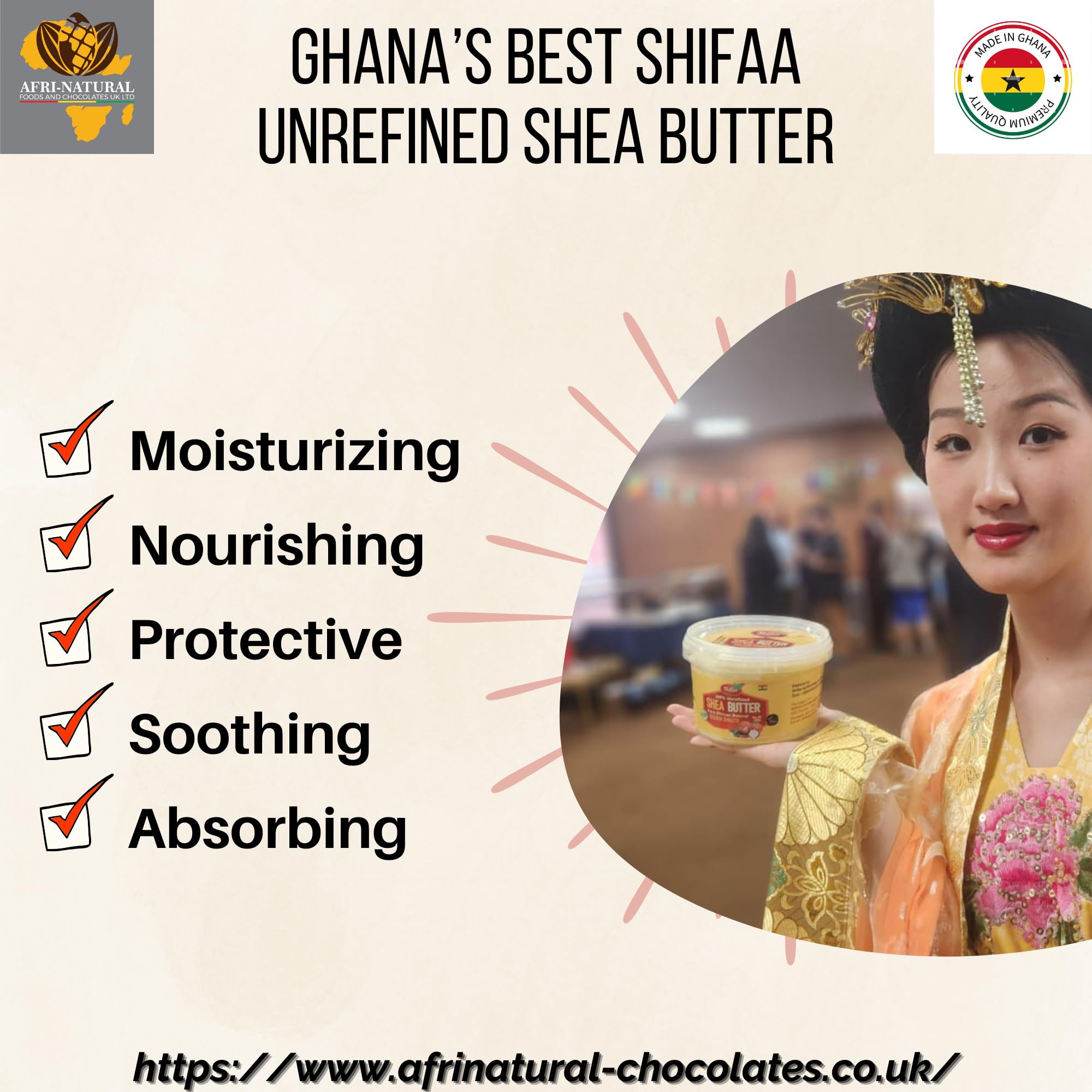 Shea Butter - 100% Pure and Unrefined from Ghana I Raw, Natural Moisturizer & Organic for Skin, Hair, Lips & Body - (Shifaa). Good for Scars and Rashes, Eczema - 18oz