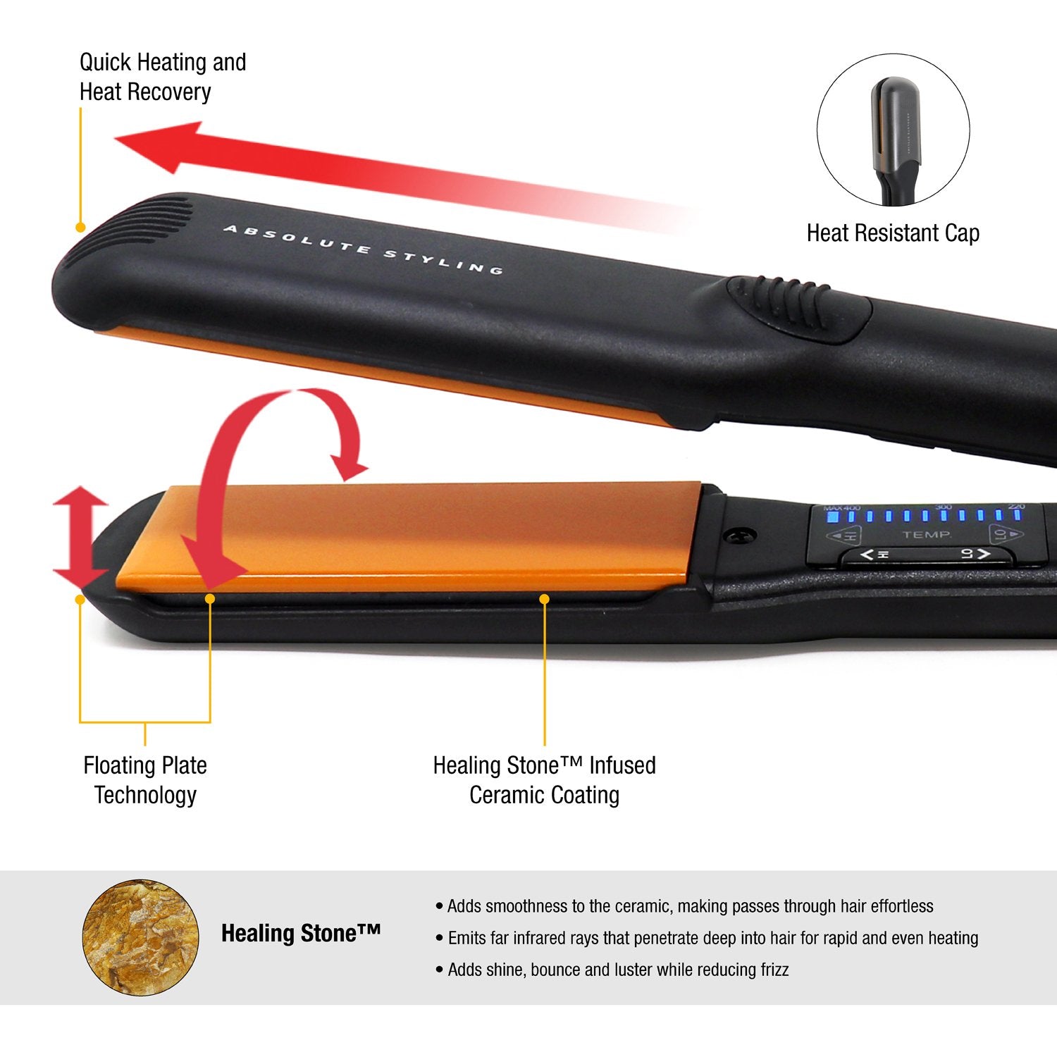 GlamPalm Classic Ceramic Hair Styling Flat Iron, 1 1/4 Inch