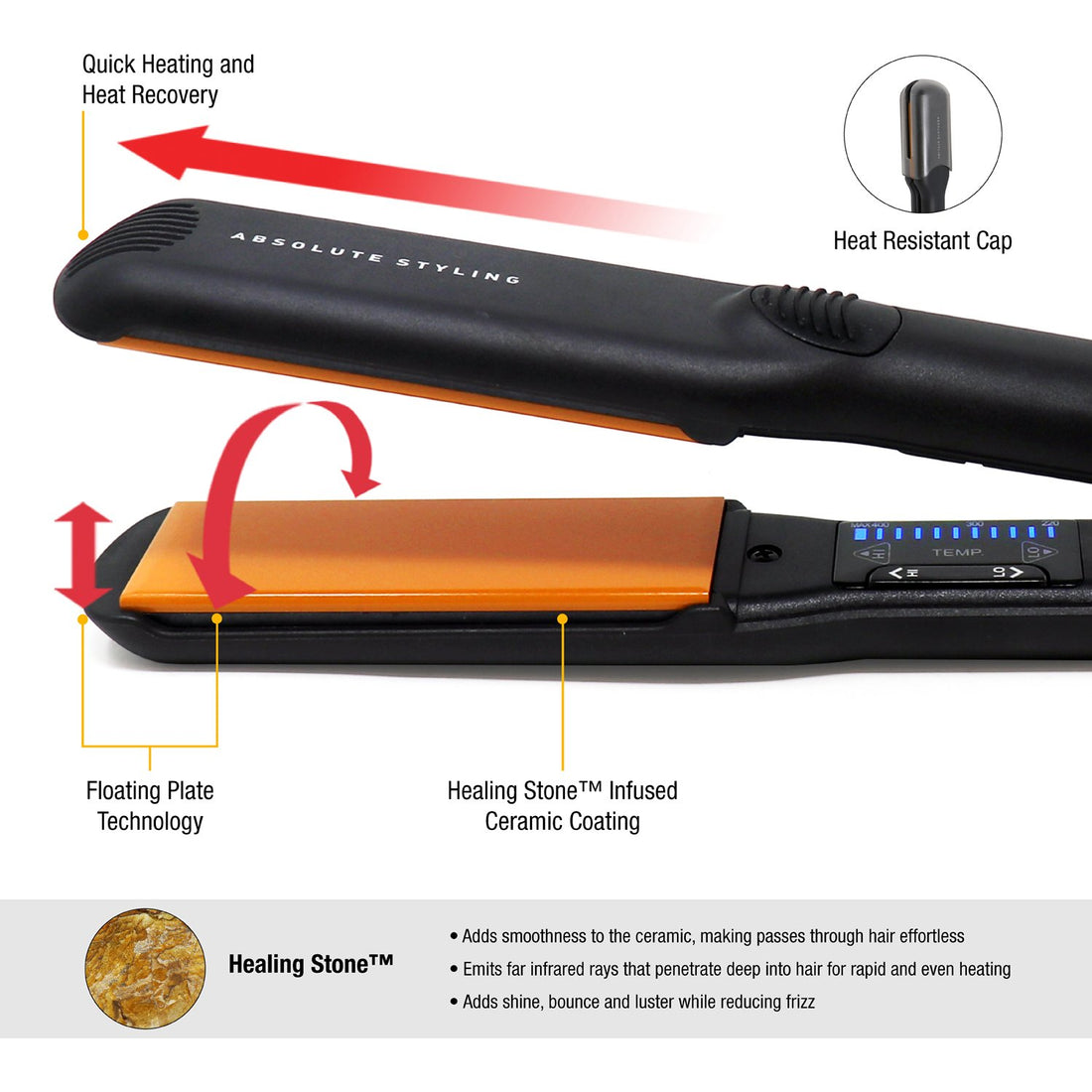 GlamPalm Classic Ceramic Hair Styling Flat Iron, 1 1/4 Inch