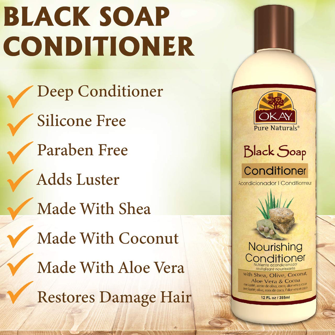 OKAY African Black Soap Conditioner, 12 Fluid Ounce