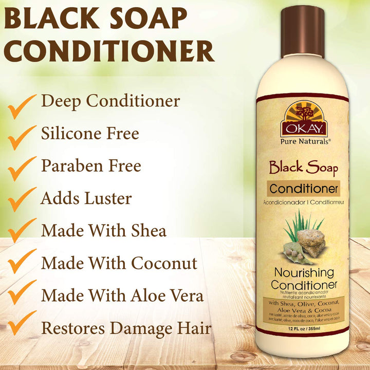 OKAY African Black Soap Conditioner, 12 Fluid Ounce