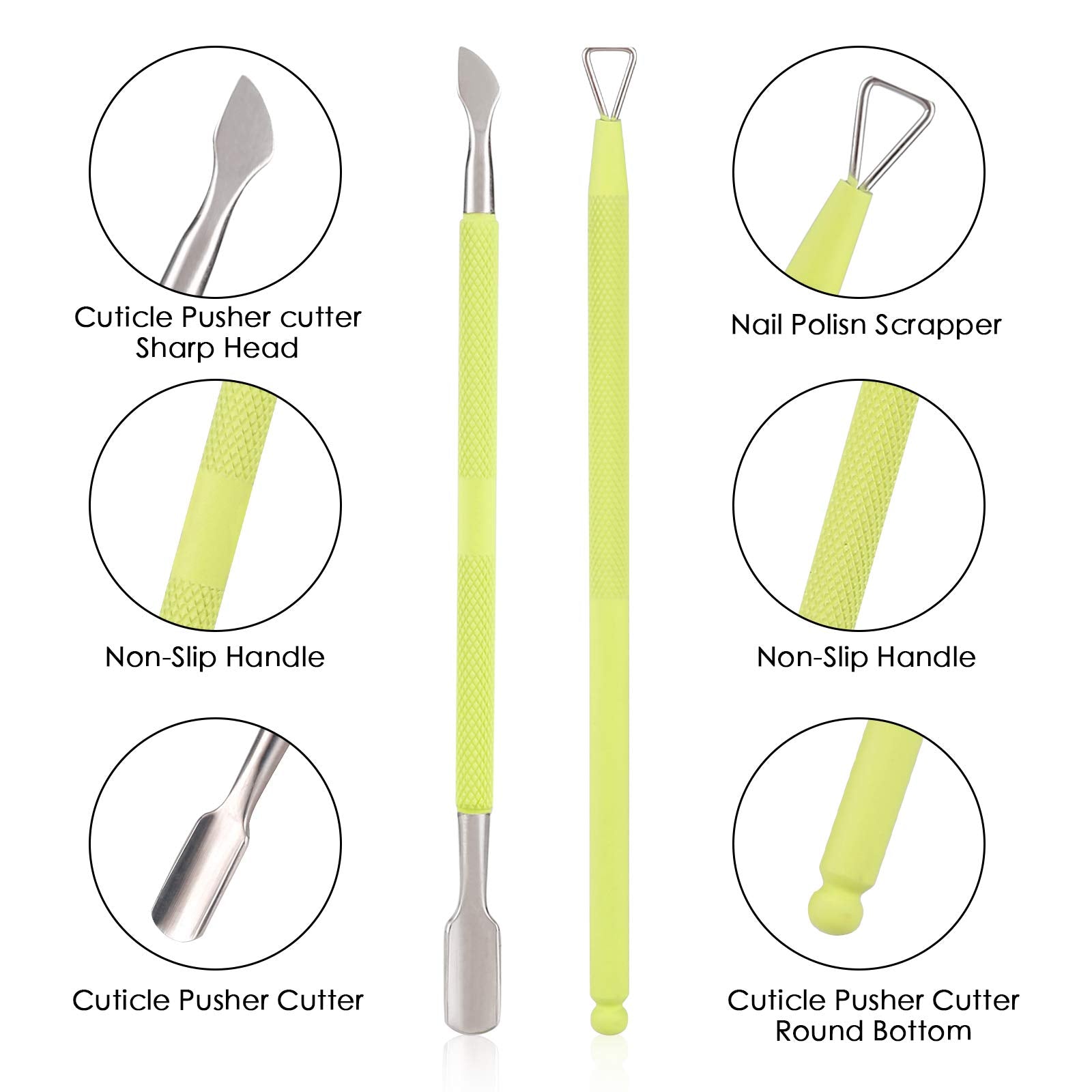 Cuticle Trimmer with Cuticle Pusher and Cutter-YINYIN Cuticle Cutter Cuticle Nipper Professional Stainless Steel Cuticle Clippers Durable Pedicure Manicure Tools for Fingernails and Toenails (Green)