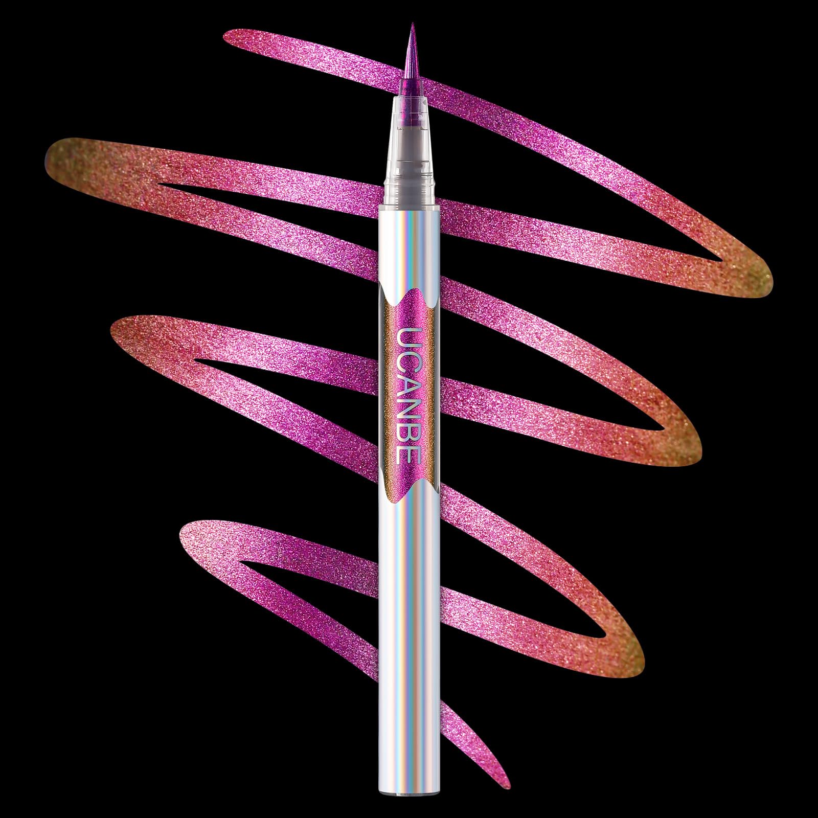 UCANBE Chameleon Liquid Eyeliner - Purple Yellow, Multi-Chrome Metallic Shift, Waterproof Glitter Eyeliner with Soft Fine Tip for Multi-Dimensional Eye Looks
