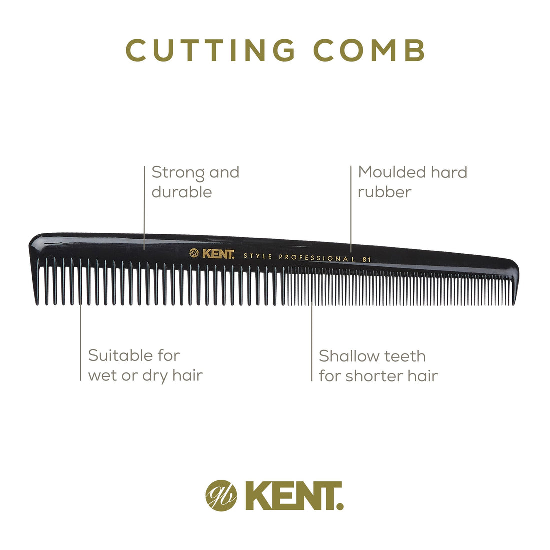 Kent SPC81 Salon-Style Dressing Cutting Comb with Wide and Fine Teeth - Professional Barber Haircut Comb for Styling and Teasing for All Hair Types - Kent Quality Barber Supplies