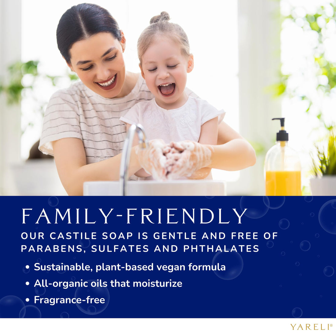 YARELI Pure Castile Soap Liquid, Unscented, with All Organic Oils for Adults, Kids and Babies as Body Wash or Hand Soap, 64oz Refill