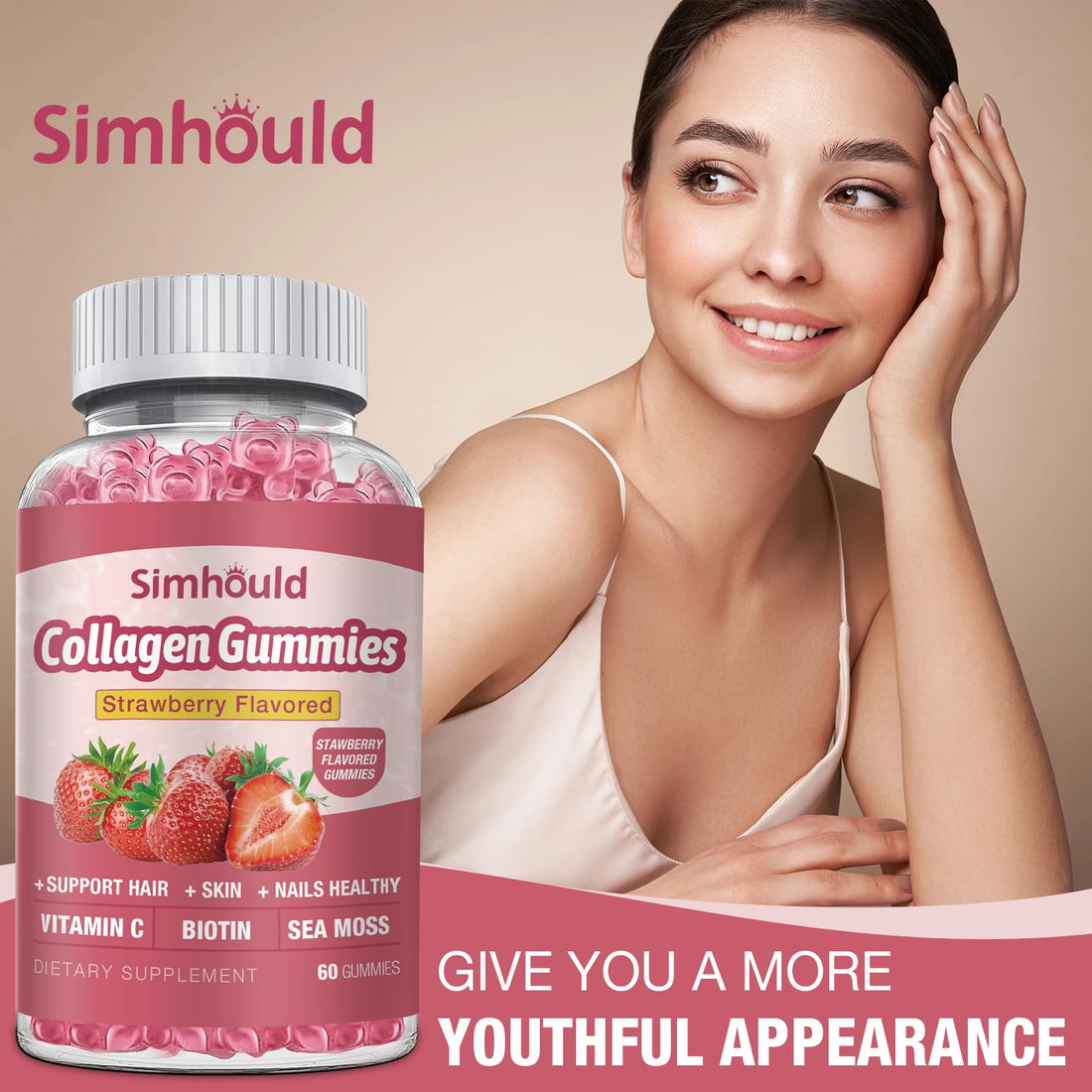 Simhould 2 Packs Vegan 2500Mg Collagen Gummies for Women Anti Aging, Skin, Hair Nails, Collagen Types 1 and 3, Biotin, Sea Moss for Men - Sugar Free, Non-GMO, 120 Counts Collagen Supplements Gummies