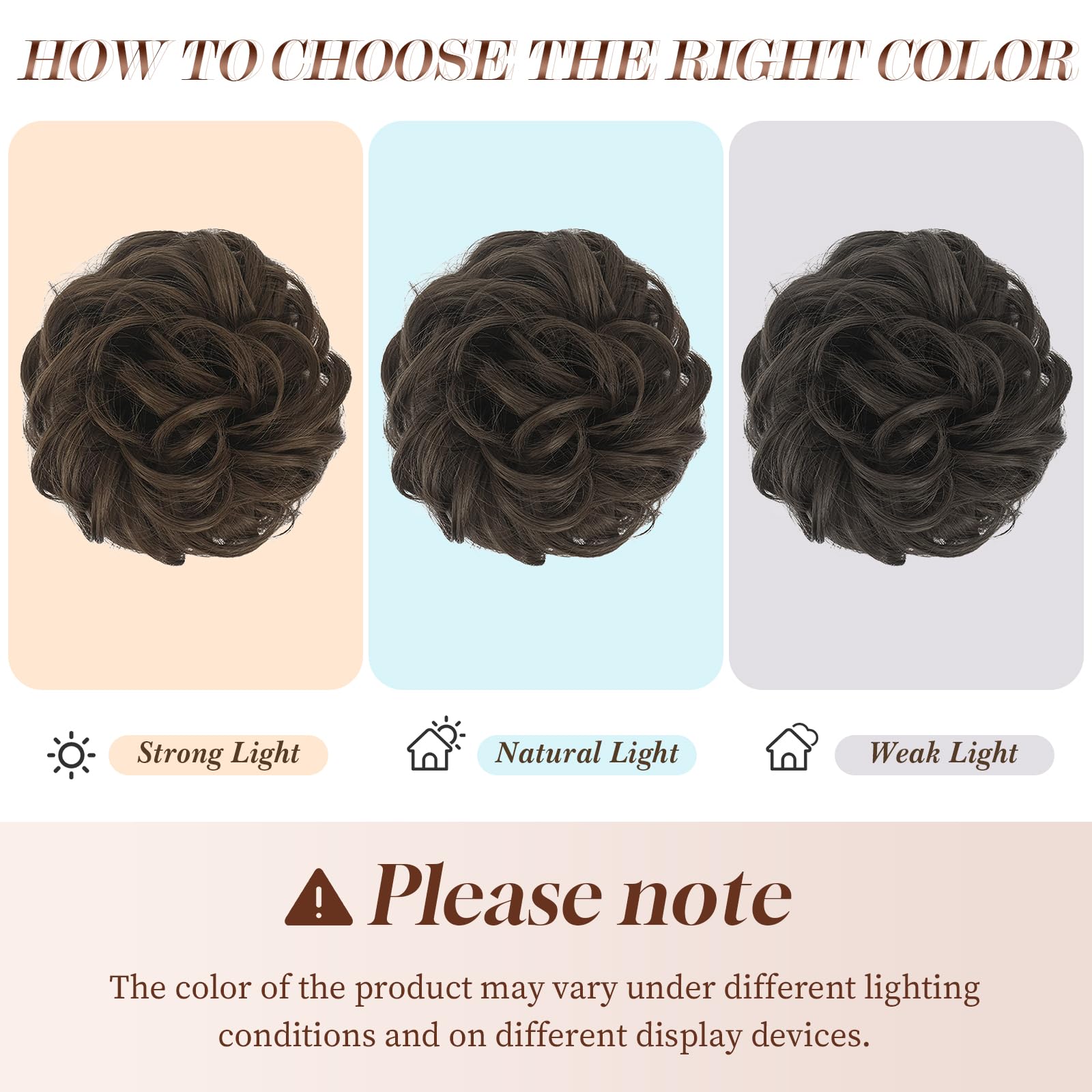 FESHFEN Messy Bun Hair Piece - Elastic Wavy Curly Hair Bun Scrunchies Extensions Synthetic Chignon Hairpieces for Women Girls, Medium Brown 1 PCS