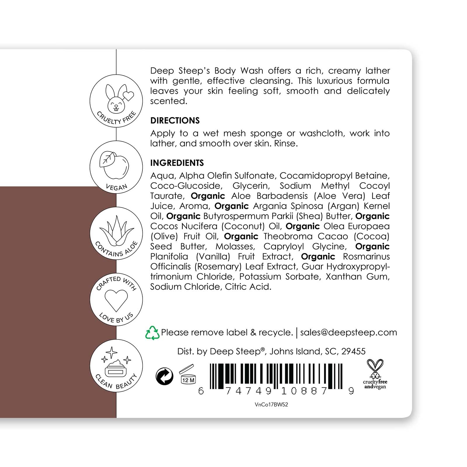 Deep Steep Coconut Oil Body Wash, Vanilla, 17 Fluid Ounce