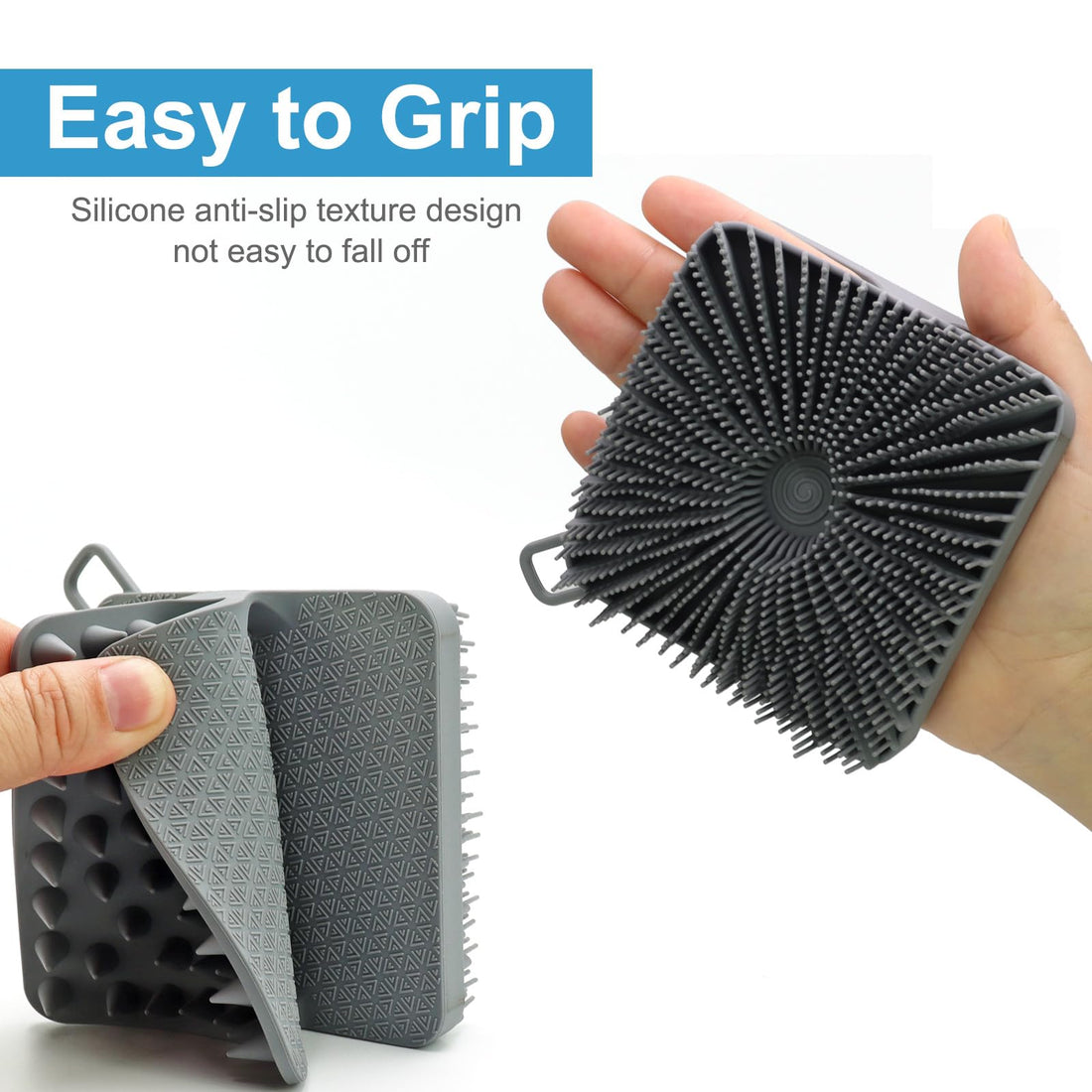 WETANG Silicone Body Scrubber Men, Dual-Sided Design Exfoliating Body Brush Buffer Scrubber and Scalp Massager, Shower Scrubber for Body, Silicone Loofah, Ergonomic No-Slip, Easy to Clean (Grey)