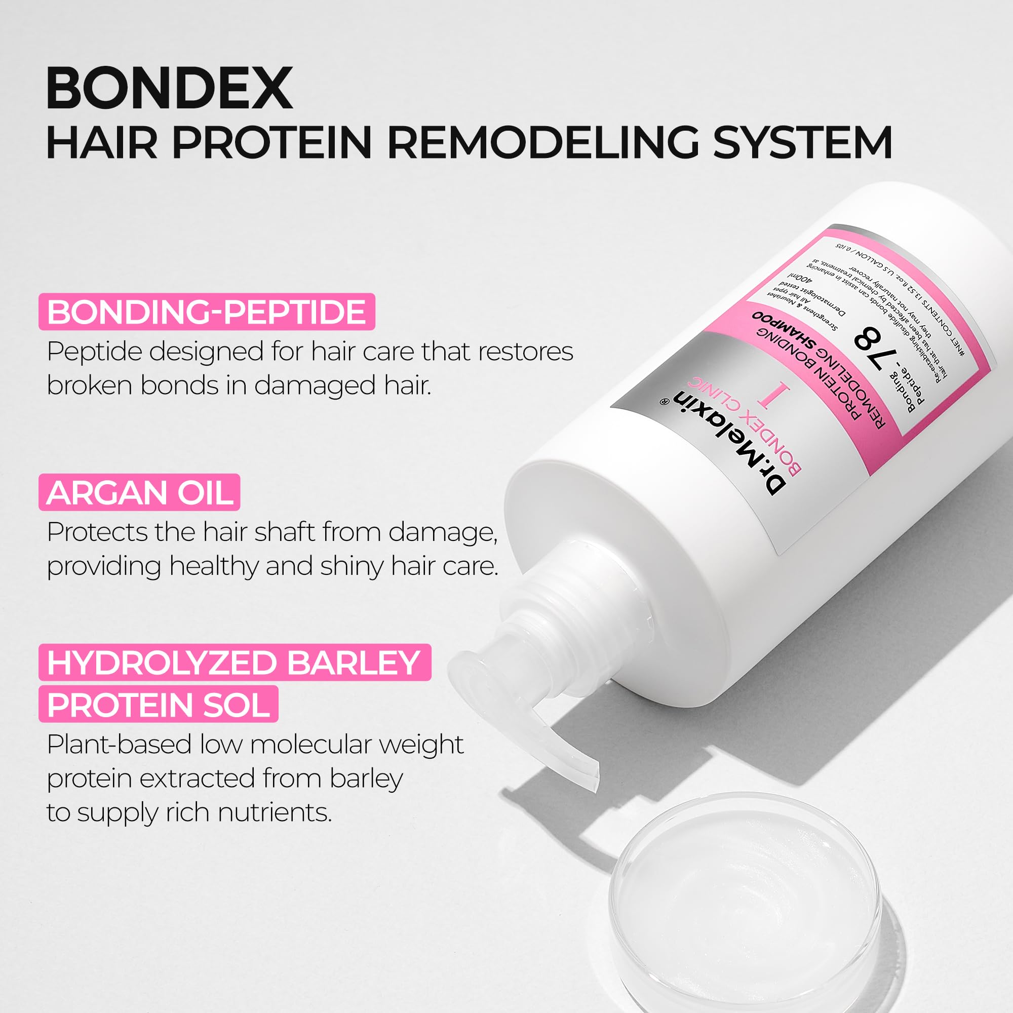 Dr.Melaxin Bondex Protein Bonding Remodeling Shampoo with Argan Oil | Strengthening Keratin & Peptides Bonder | Repair Hair | 13.52 fl.oz.
