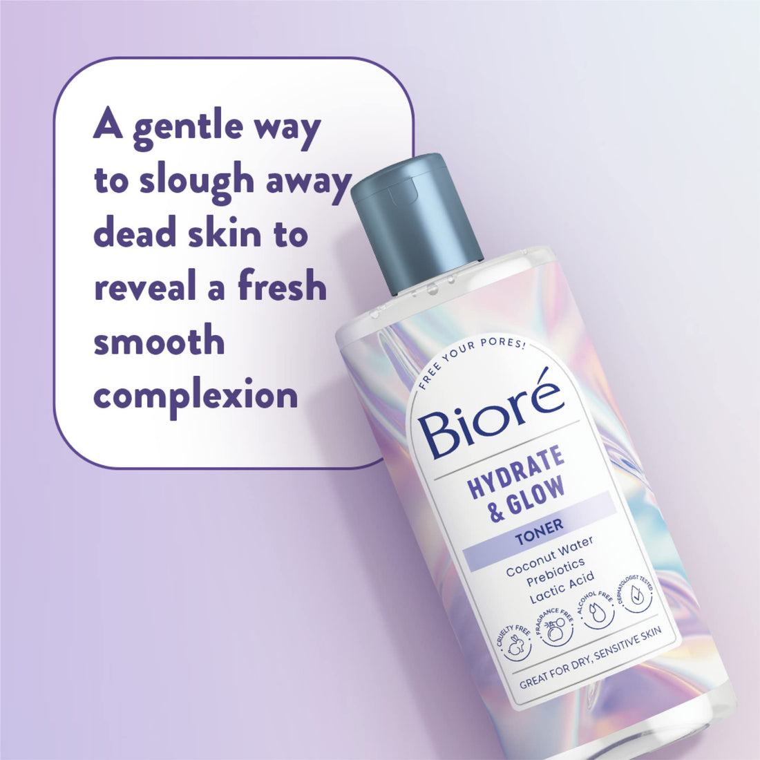Biore Hydrate & Glow Toner with 2% Lactic Acid + Malic Acid, Exfoliating Face for Dry, Sensitive Skin, Dermatologist Tested, Alcohol Free, Fragrance Free, 8 Oz