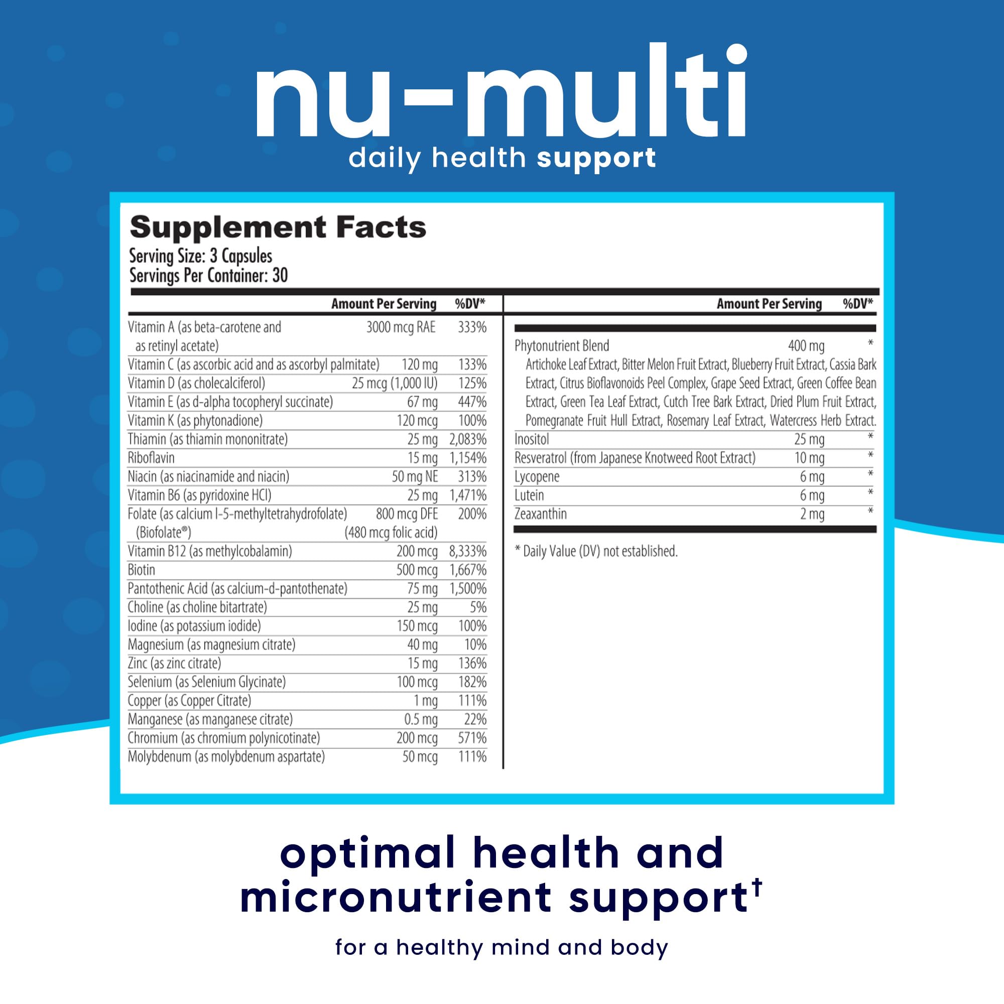 NuEthix Formulations Nu-Multi Foundational Micronutrient Support Dietary Supplement, 90 Capsules