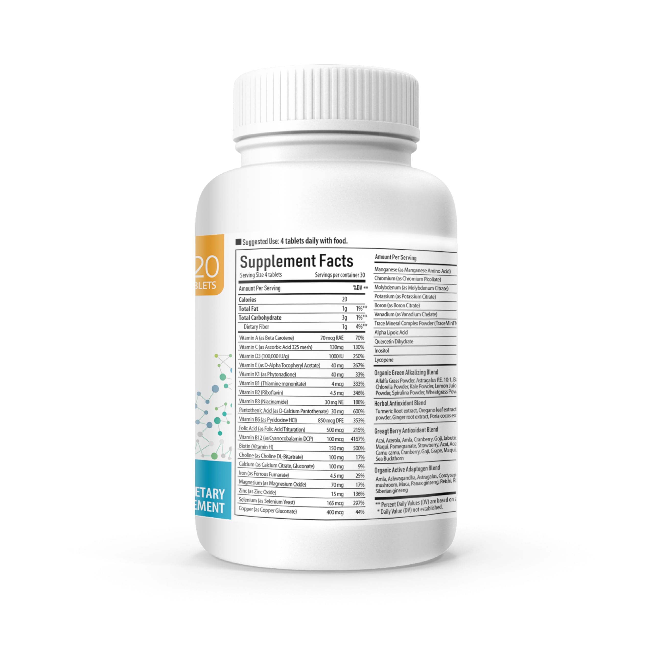 NANOWELL Vital Multi 143 - Multivitamin & Multimineral Supplement with 20 Vitamins and 72 Minerals,143 Ingredients Total - 120 Tablets, 30 Day Supply