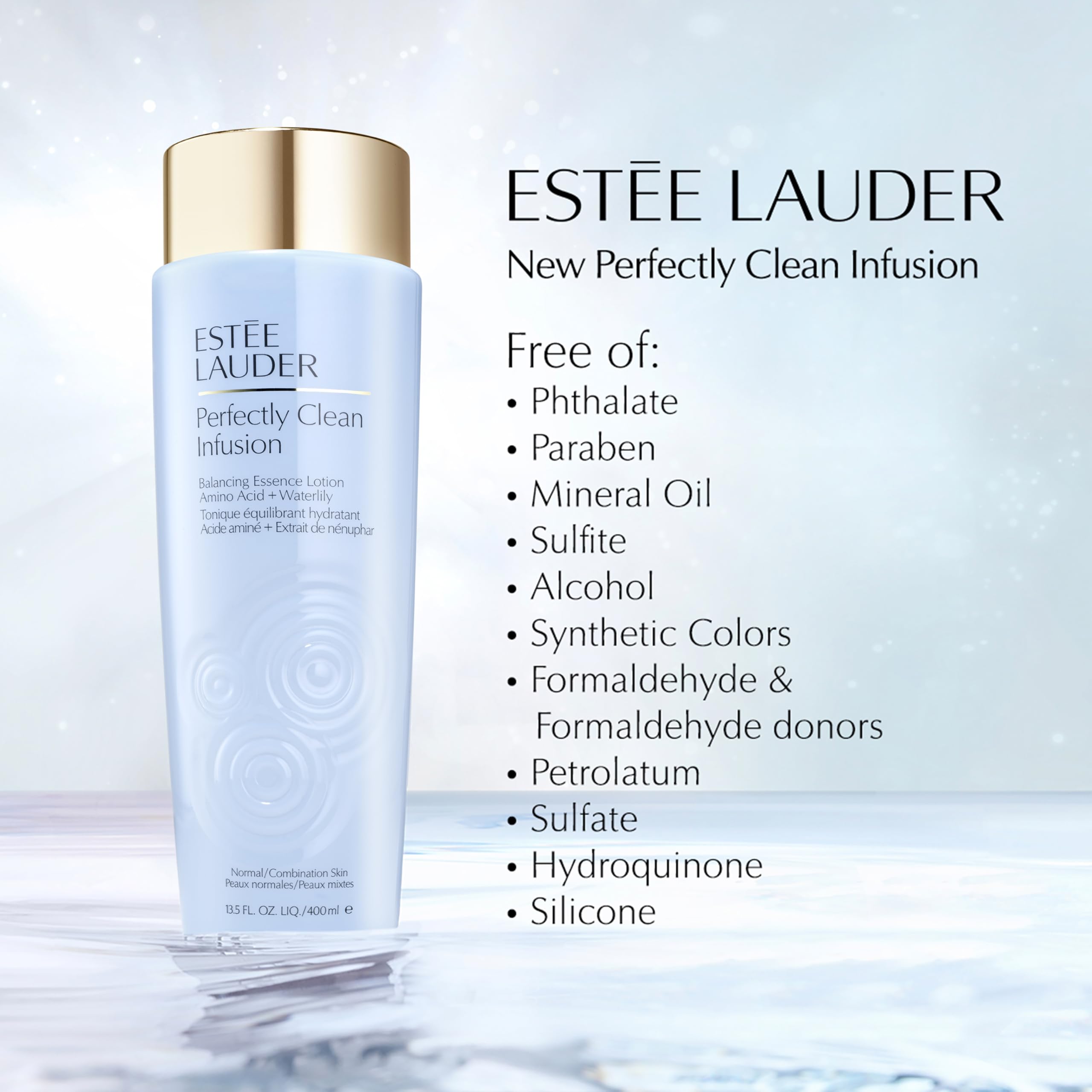 Estée Lauder Perfectly Clean Infusion Balancing Skin Essence Face Lotion Toner with Amino Acid + Waterlily, 13.5 Fl Oz
