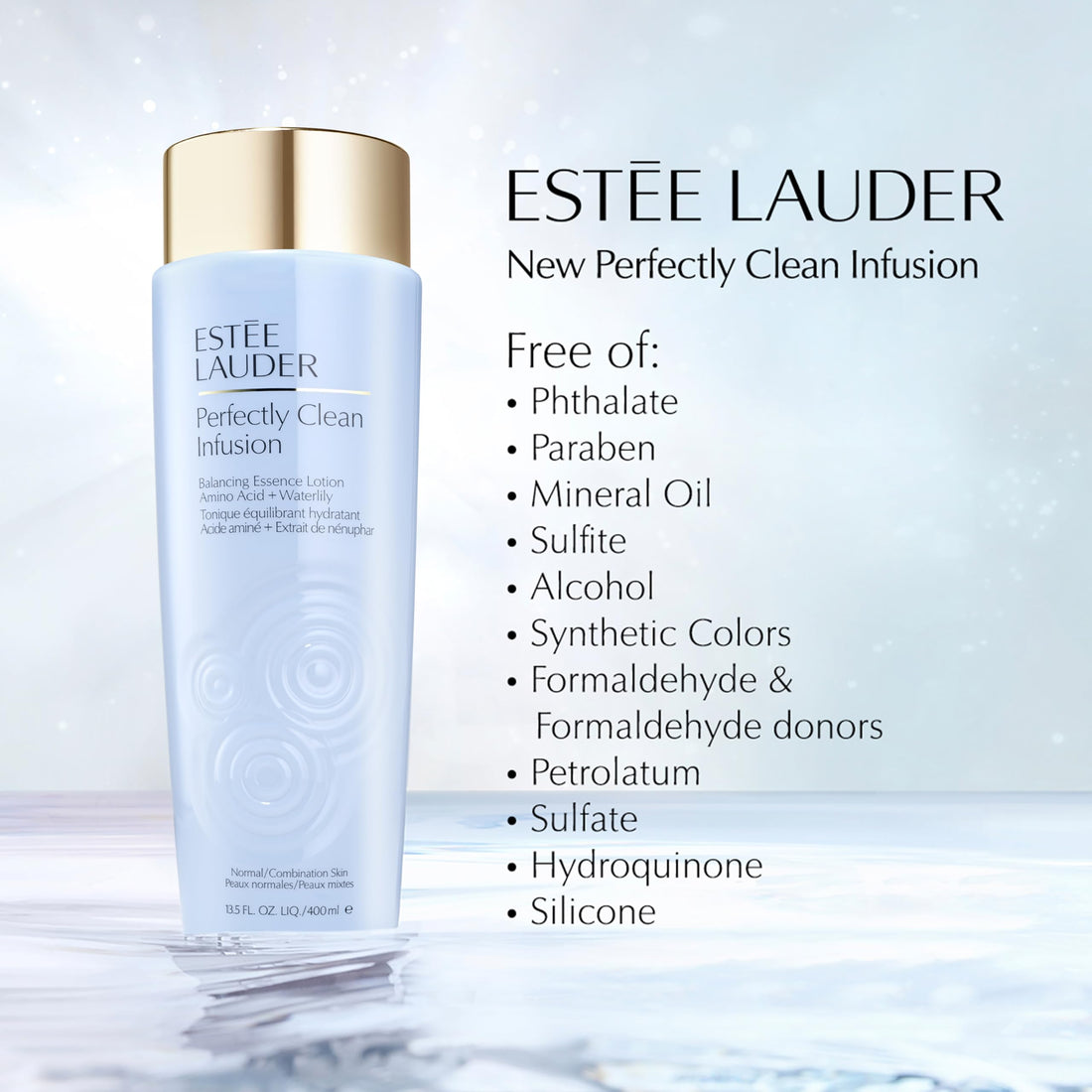 Estée Lauder Perfectly Clean Infusion Balancing Skin Essence Face Lotion Toner with Amino Acid + Waterlily, 13.5 Fl Oz
