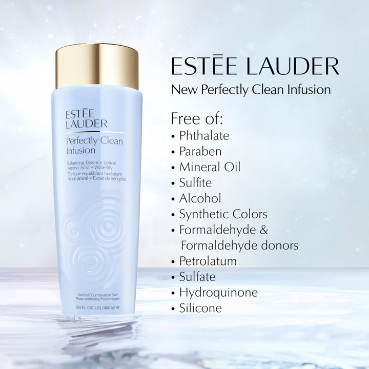 Estée Lauder Perfectly Clean Infusion Balancing Skin Essence Face Lotion Toner with Amino Acid + Waterlily, 13.5 Fl Oz