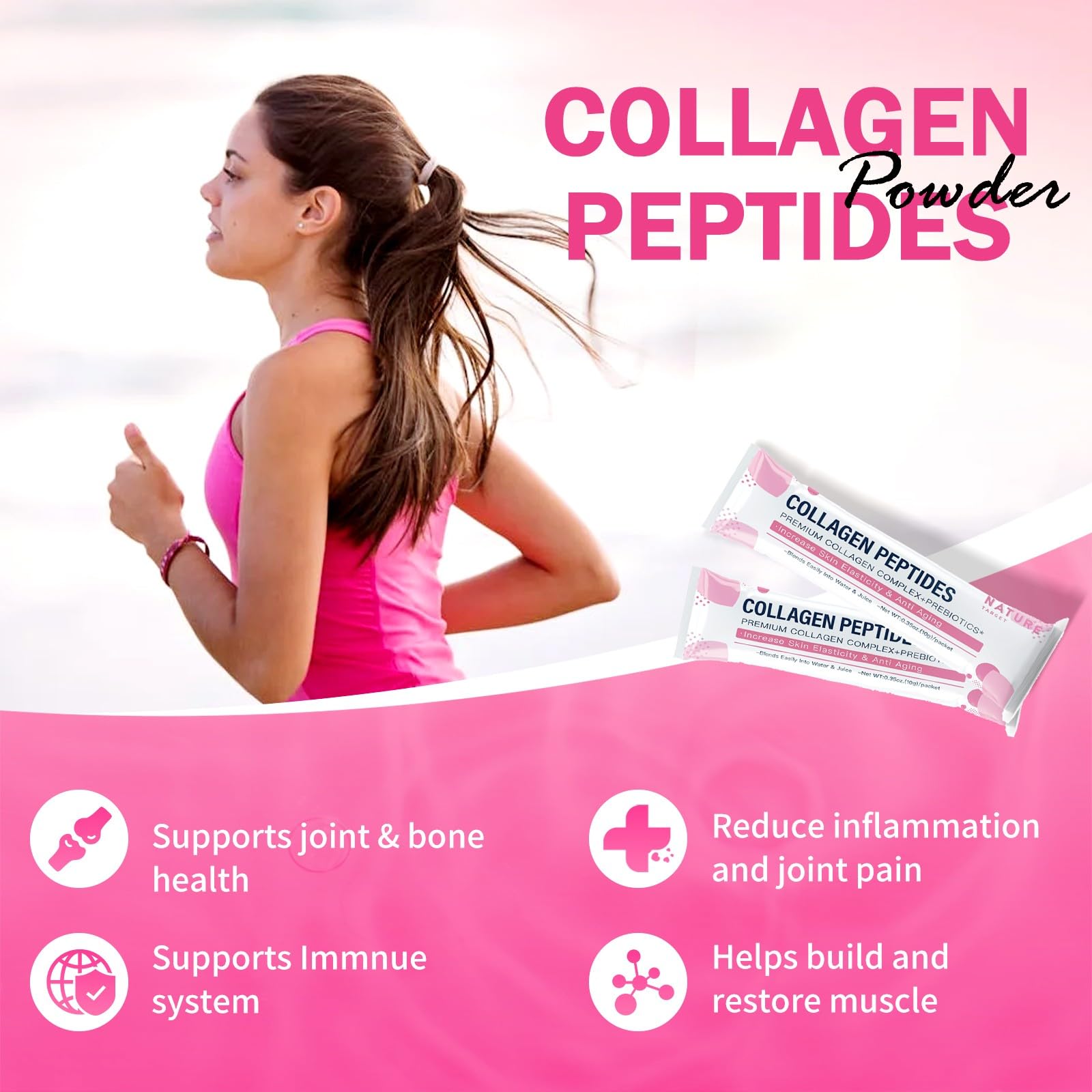 NATURE TARGET Multi Collagen Peptides Powder - Type I, II, III, V, X - Enhanced Absorption, Hydrolyzed Collagen Peptides with Prebiotics, Sugar-Free, Support Skin Hair Nail & Joint, Non-GMO