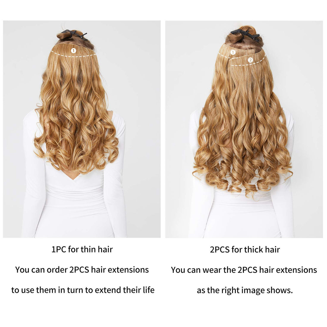 REECHO 20 1-Pack 3/4 Full Head Curly Wave Clips in on Synthetic Hair Extensions Hairpieces for Women 5 Clips 4.6 Oz per Piece - Linen