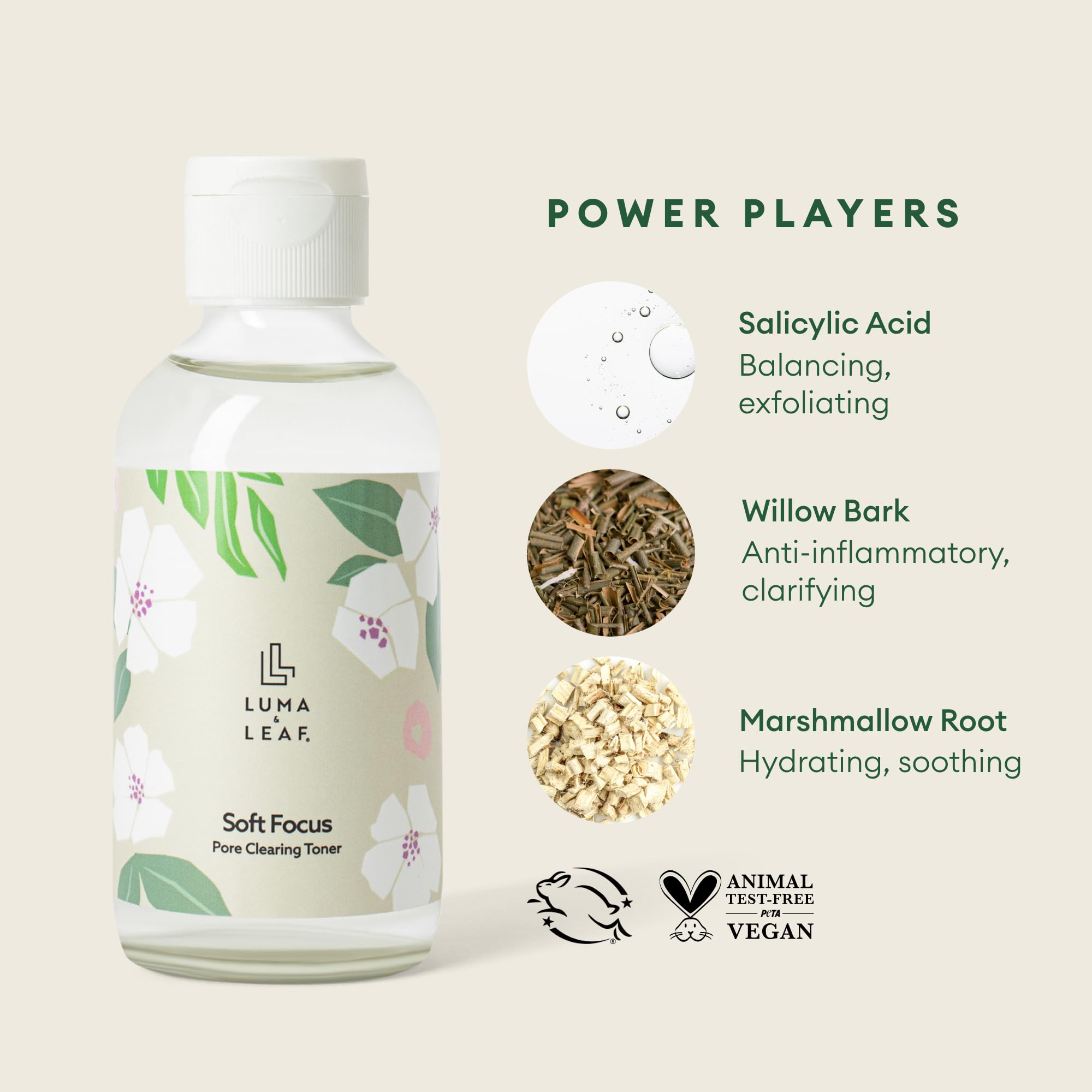 LUMA & LEAF Clearing Facial Toner 4 Oz - Natural Toner with Willow Bark, Salicylic Acid, Niacinamide, Marshmellow Root - Deep Nourishing and Pore Tightening Skin Toner for Blemish and Acne-Prone Skin