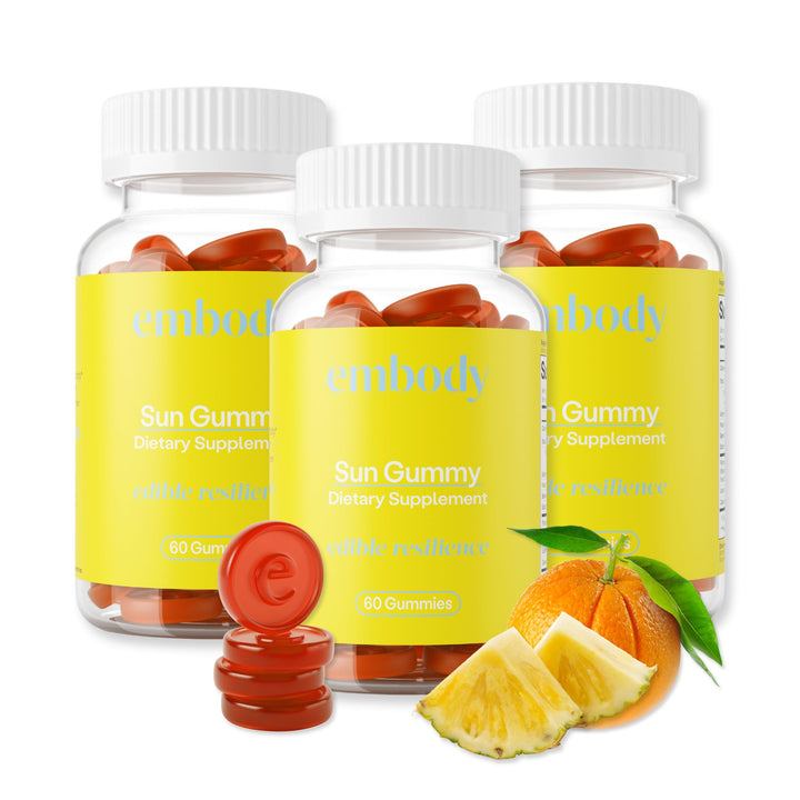 Embody Antioxidant Sun Gummy - 180 Count, Orange Pineapple Flavor - Fern Extract Supplement for Anti-Aging, Dark Spots, Healthy Skin - Promotes Collagen Production - Vitamin C, Selenium, B-Carotene