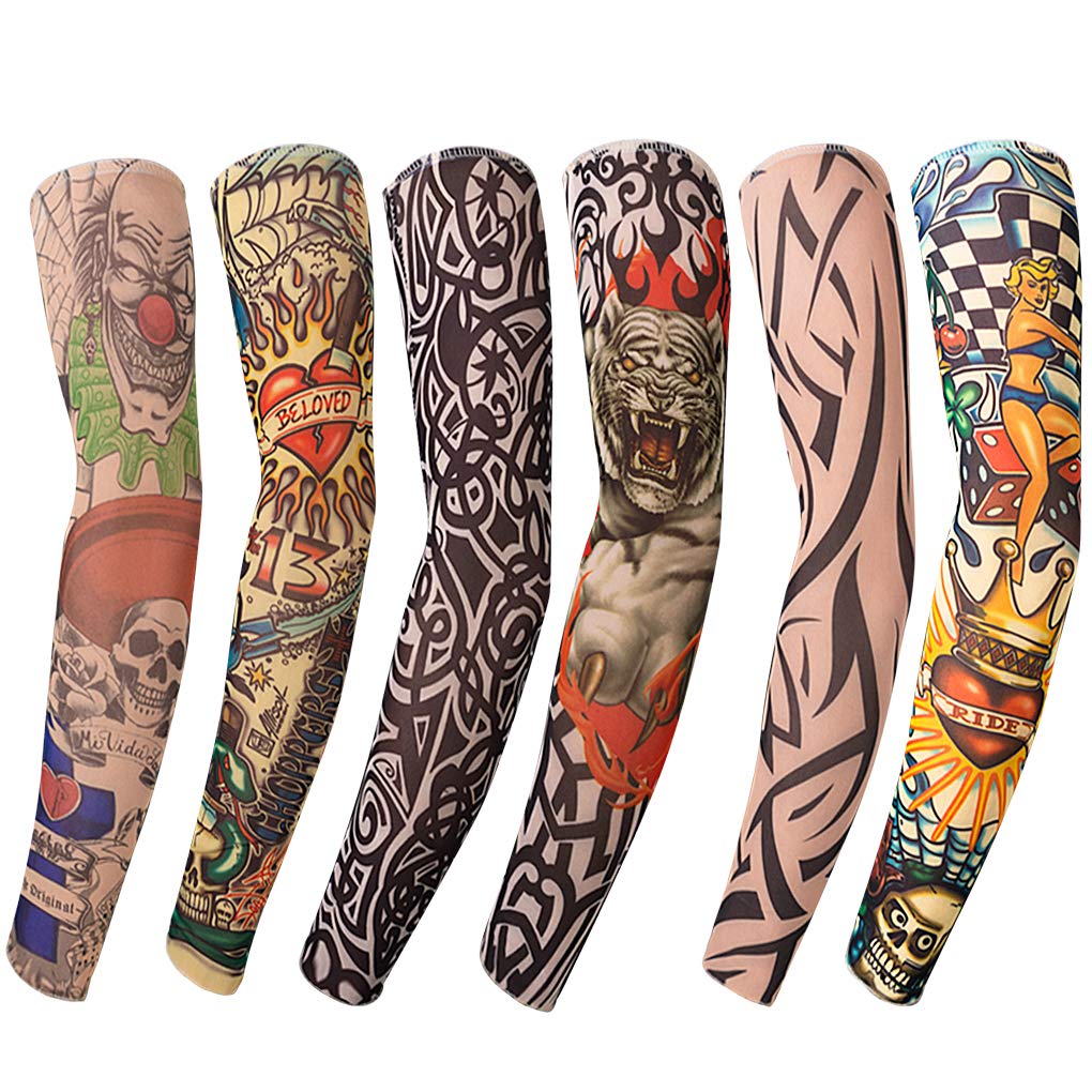 Gospire 6 Pcs Nylon Fake Temporary Tattoo Sleeves Body Art Arm Stockings Slip Accessories Tatoo Soft For Men Women