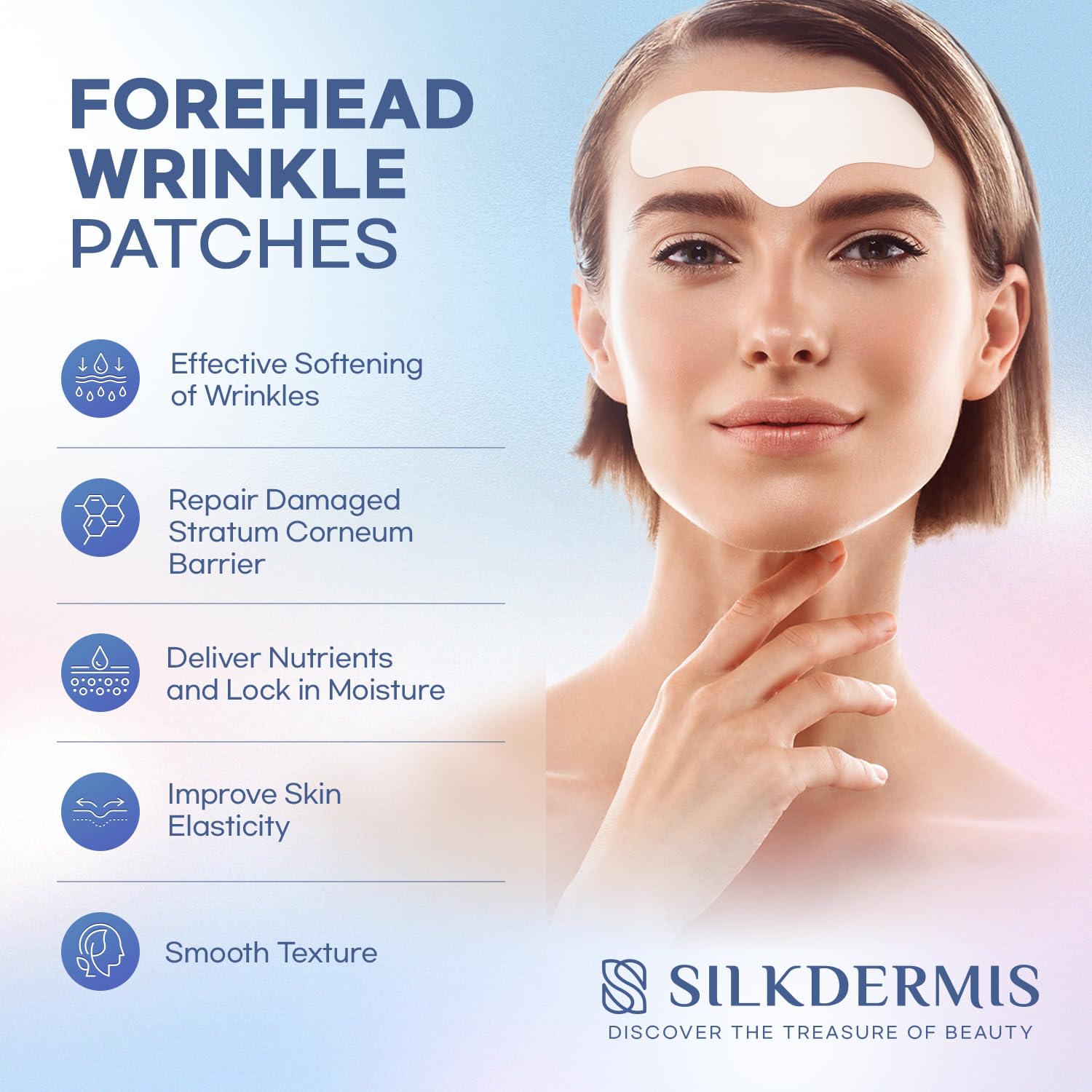 SILKDERMIS Forehead and Facial Wrinkle Patches: Anti Wrinkle Patches-Repair Winkle Remover and Treatment with Aloe Collagen and Vitamin E 12pcs