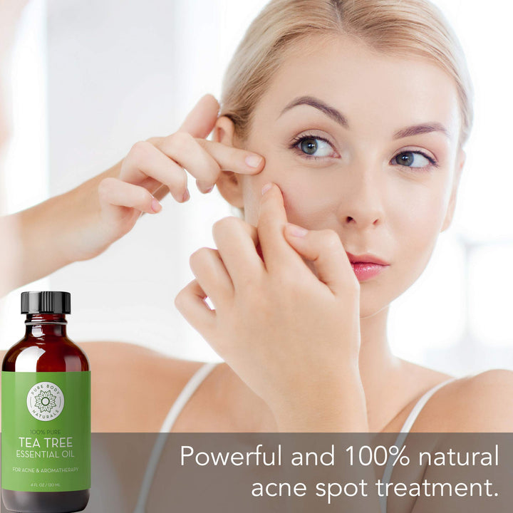 Tea Tree Essential Oil, 4 Fl Oz with Dropper - Undiluted Therapeutic Grade for Your Face, Skin, Hair and Diffuser - 100% Pure Melaleuca Oil for Acne, Toenails - by Pure Body Naturals