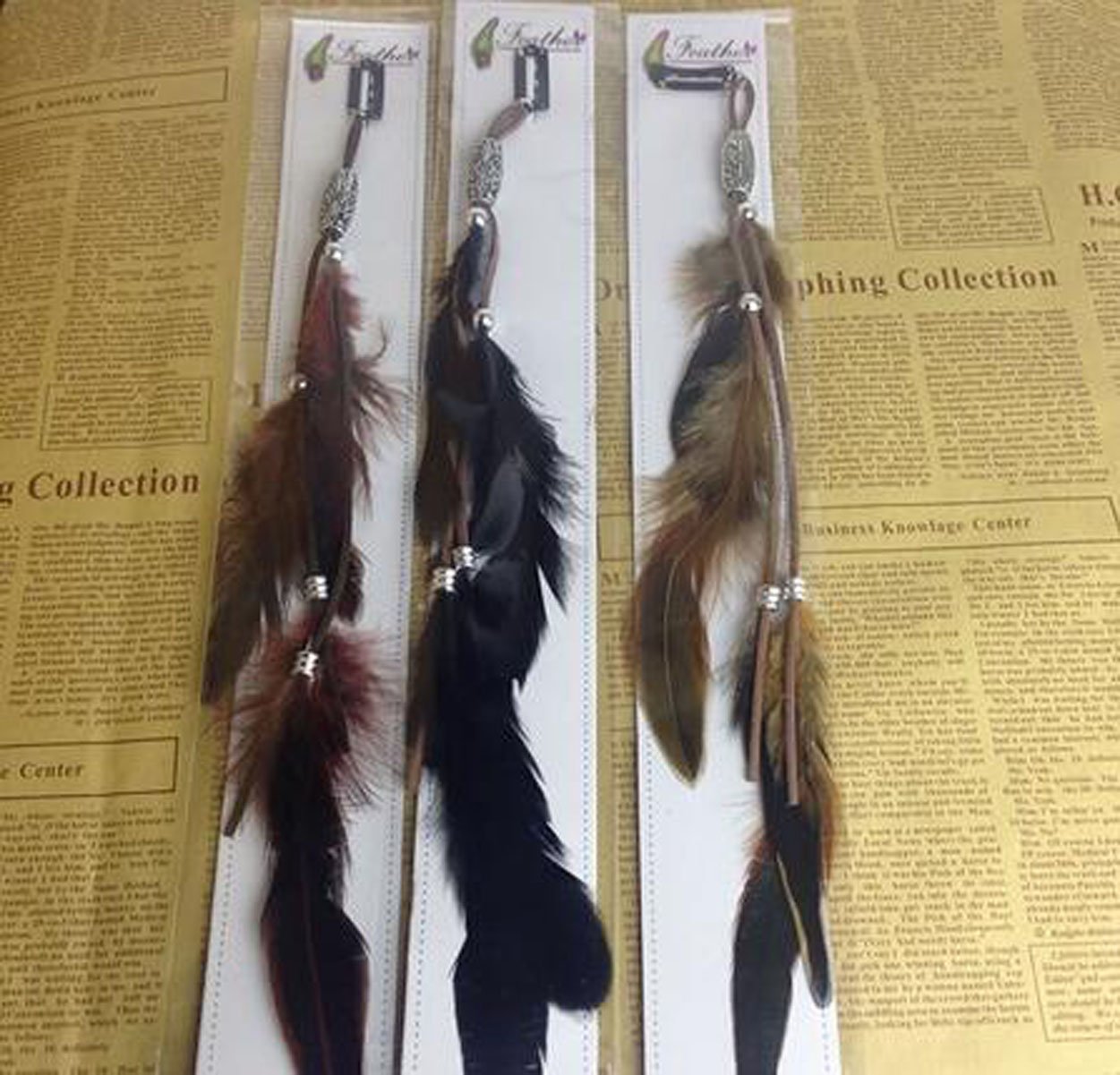 Numblartd 3 Pcs Handmade Boho Feather Clip Comb Hair Extensions - Women Lady Girls Hippie Headdress Hairpin For Hair Diy Accessories