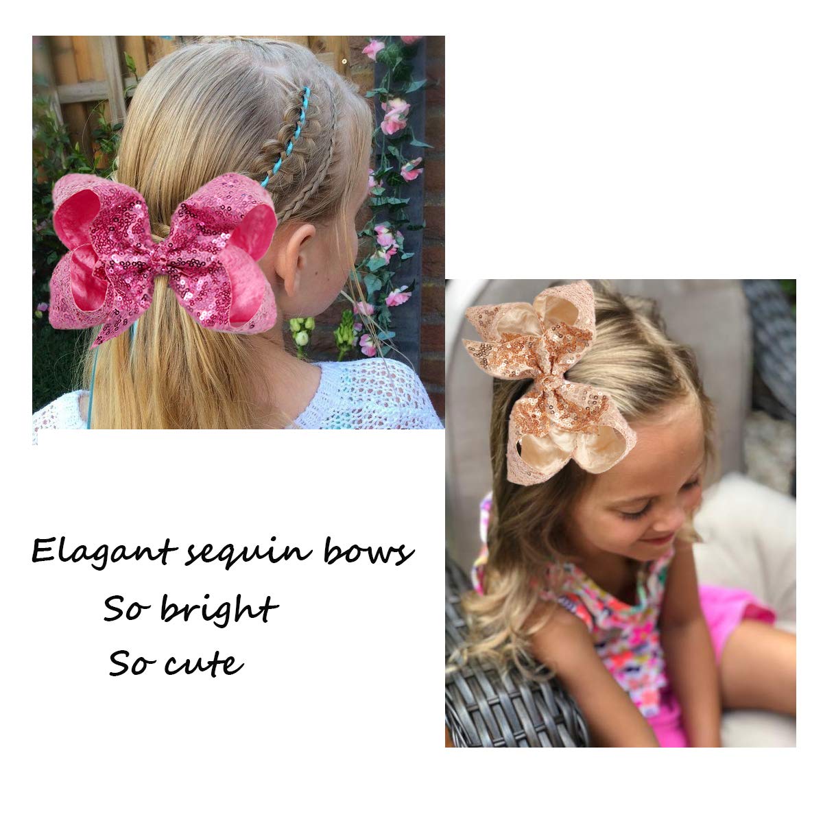 15Pcs Bling 6 Inch Hair Bows Large Big Sparkly Glitter Sequin Bows Alligator Hair Clips for Baby Girls Toddlers Kids Children Teens