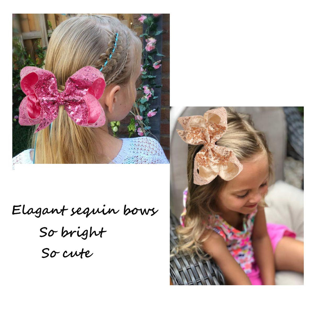 15Pcs Bling 6 Inch Hair Bows Large Big Sparkly Glitter Sequin Bows Alligator Hair Clips for Baby Girls Toddlers Kids Children Teens