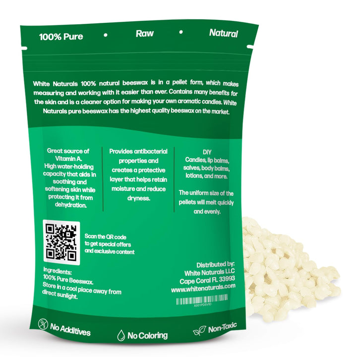 White Naturals White Beeswax Pellets 1 lb (16 oz), Pure, Natural, Cosmetic Grade, Bees Wax Pastilles, Triple Filtered, Great For DIY Lip Balms, Lotions, Candles