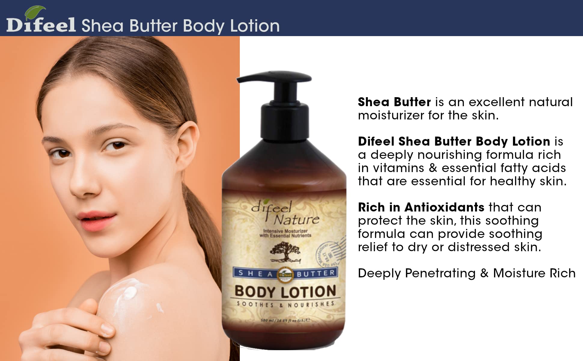 Difeel Nature Moisturizing Body & Hand Lotion - Shea Butter 16.9 ounce