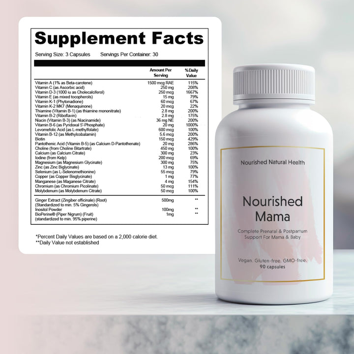 Nourished Mama Prenatal Multi Vitamin - Vegan Multivitamin for Preconception, Pregnancy, Postpartum and Breastfeeding Support - Iron-Free with Methylated Folate & High Dose Choline - 270 Capsules