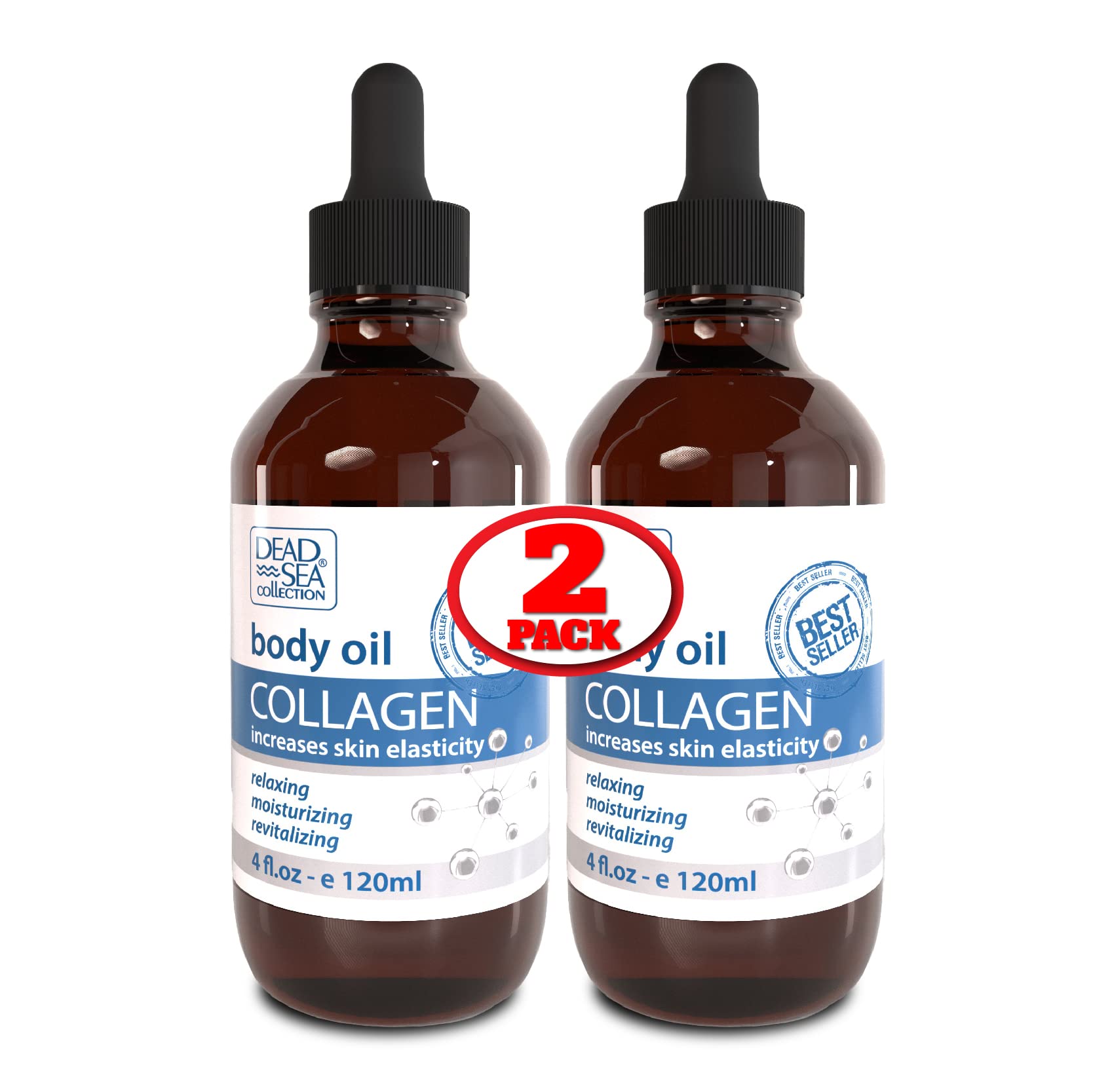 Dead Sea Collection Body Oil for Dry Skin - Collagen & Vitamin E Moisturizing Oil, Anti-Aging & Skin Elasticity Support - Relaxing, Moisturizing, Revitalizing, Pack of 2 (4 Fl. Oz Each)