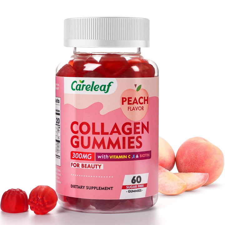 careleaf Sugar Free Collagen Gummies with Vitamin C Vitamin E Support Natural Collagen Production, Healthy Hair, Nails and Bones,Peach Flavor,60 Gummies for 30 Days Supply