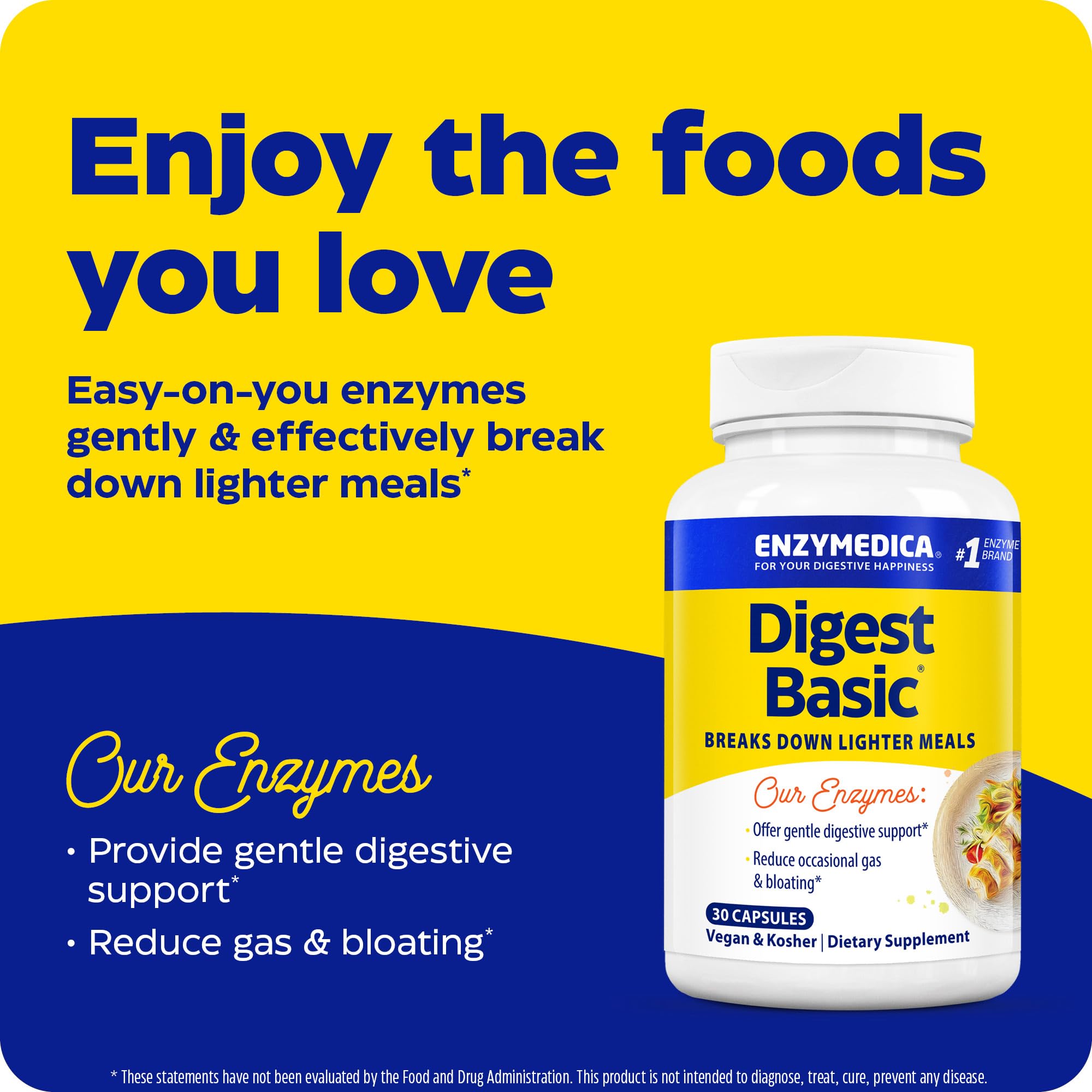 Enzymedica - Digest Basic, Essential Full Spectrum Digestive Enzymes, 30 Count