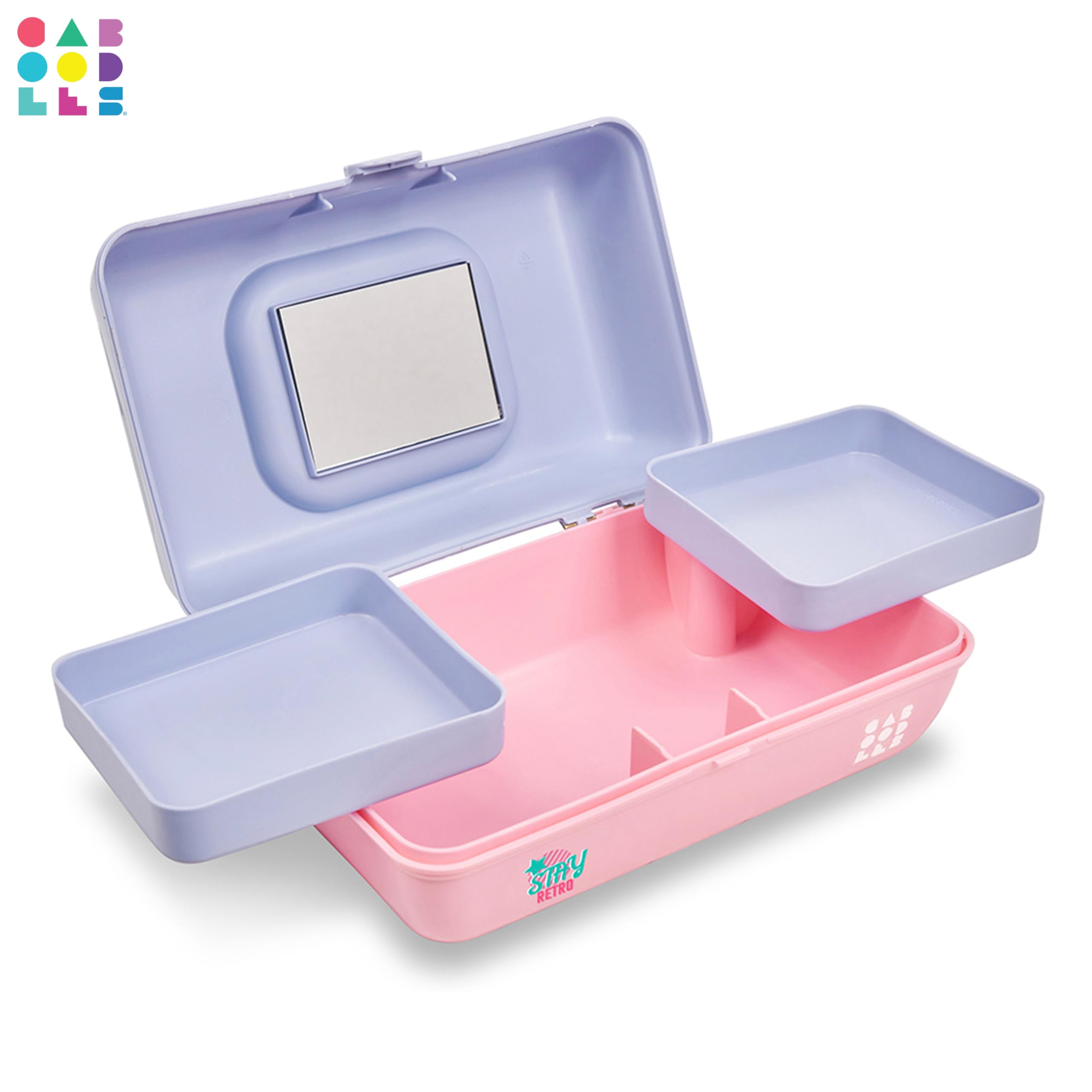 Caboodles Stay Retro - Pretty In Petite Makeup Organizer | Compact Carrying Cosmetic Case, Periwinkle Blue Over Pink