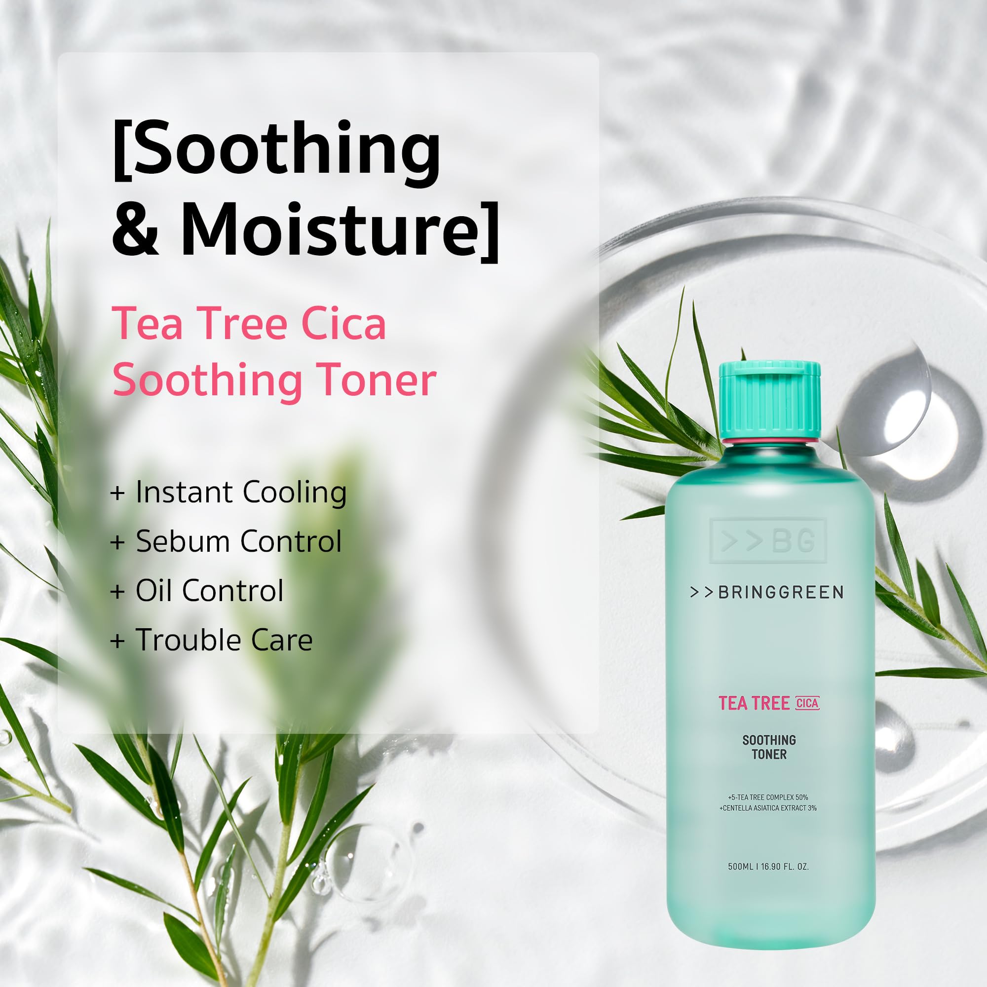 BRING GREEN Tea Tree CICA Soothing Toner | Mild Daily Skincare Routine for Cooling and Hydrating Effect (8.5 Fl. Oz., 250ml)