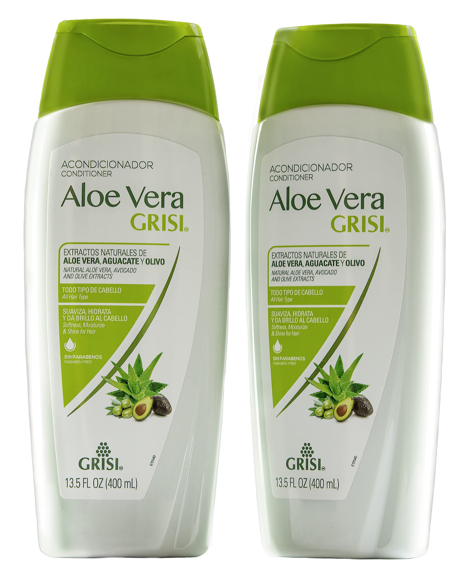 Grisi Aloe Vera Conditioner, Moisturizing Hair Product with Aloe Extract, Paraben-Free, 2-Pack for Soft and Shiny Hair, 13.5 FL Oz each