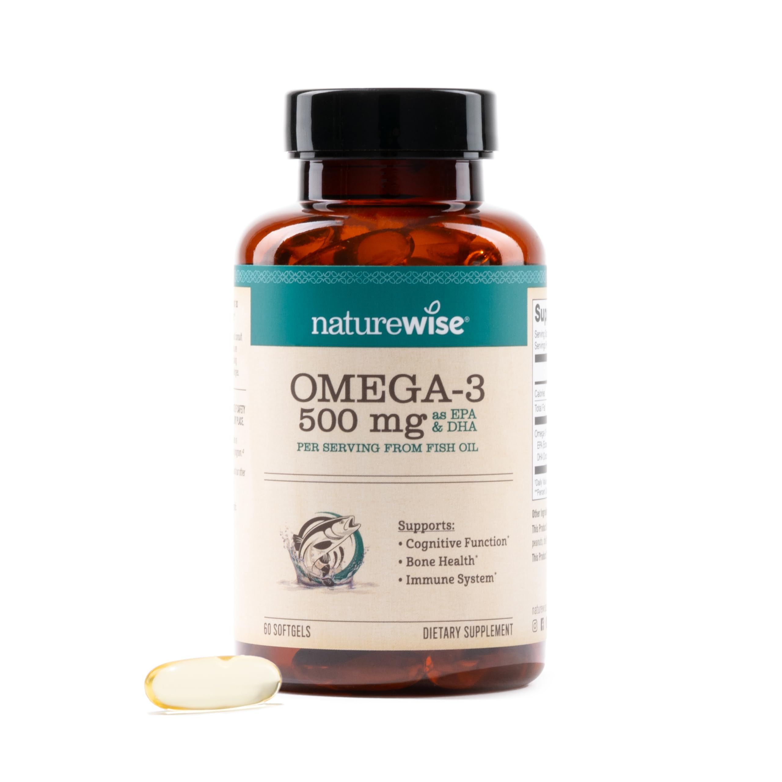 NatureWise Omega 3 Fish Oil - 500 mg per Pill - EPA & DHA - Immune Support, Brain & Heart Health, Optimal Wellness - Gluten and Soy Free, Non-GMO - 60 Softgels[2-Month Supply]
