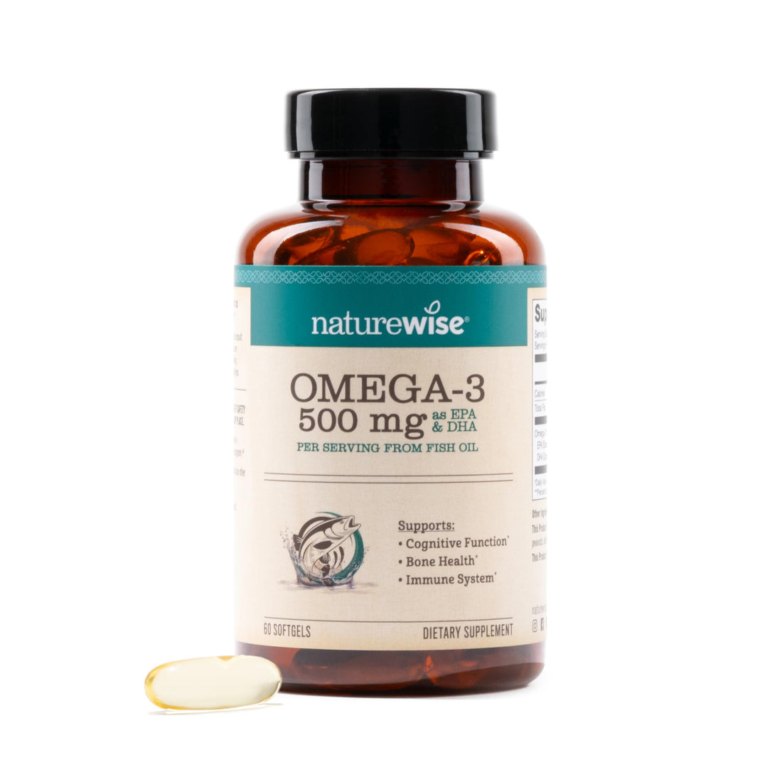 NatureWise Omega 3 Fish Oil - 500 mg per Pill - EPA & DHA - Immune Support, Brain & Heart Health, Optimal Wellness - Gluten and Soy Free, Non-GMO - 60 Softgels[2-Month Supply]
