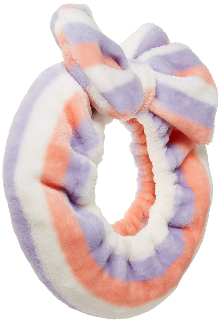Shintop Women Fashion Lovely Soft Carol Fleece Bowknot Bow Makeup Cosmetic Shower Elastic Hair Band Hairlace Headband (Purple Stripe)