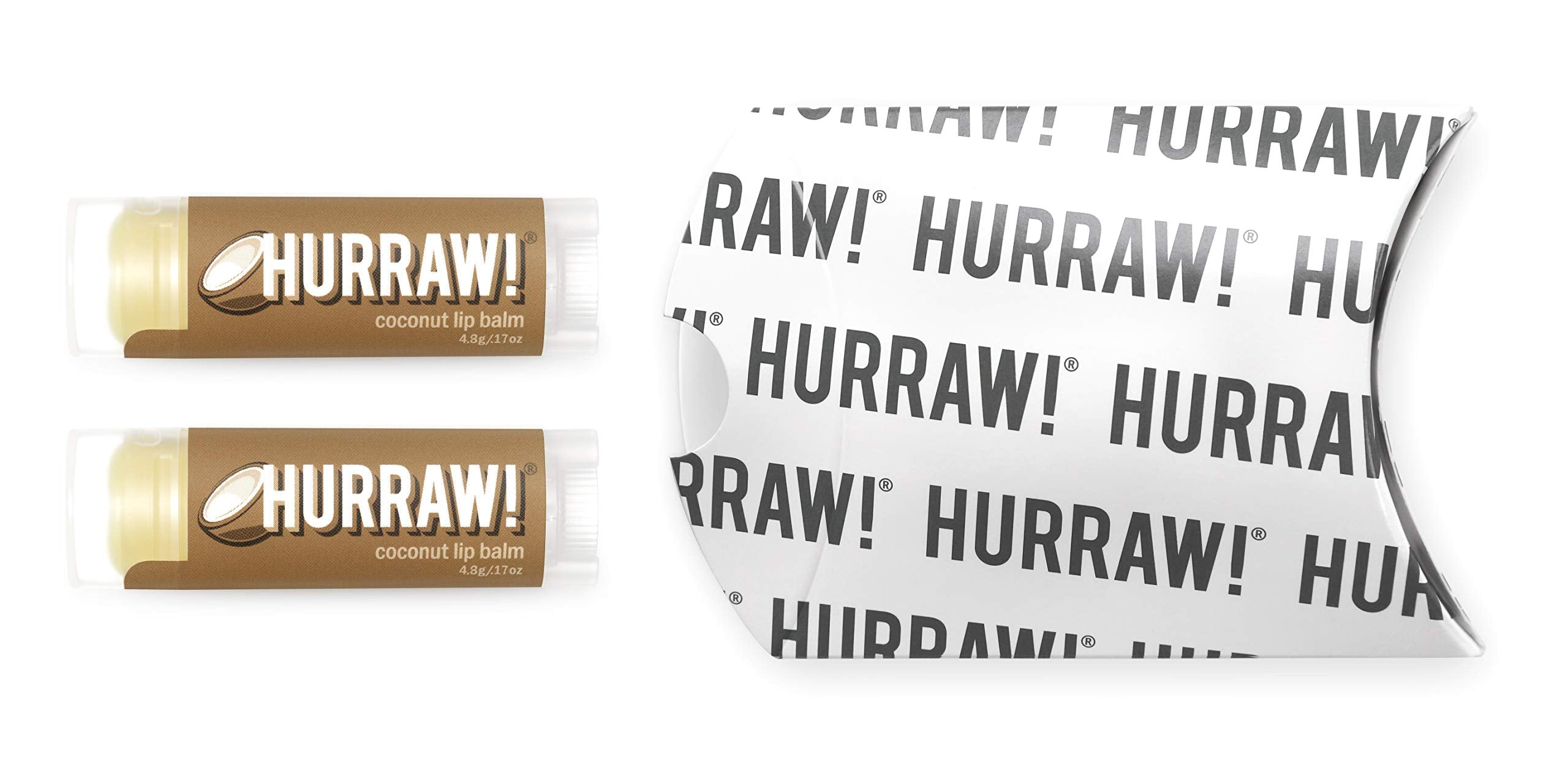 Hurraw! Coconut Lip Balm, 2 Pack: Organic, Certified Vegan, Cruelty and Gluten Free. Non-GMO, 100% Natural Ingredients. Bee, Shea, Soy and Palm Free. Made in USA