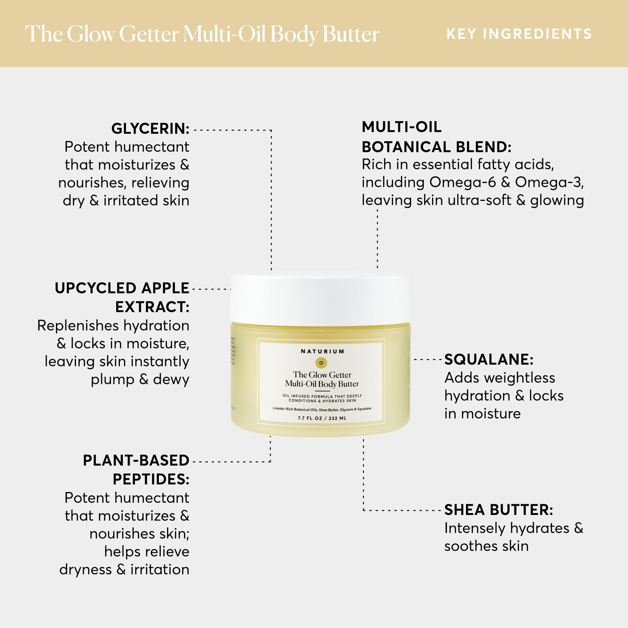 Naturium The Glow Getter Whipped Multi-Oil Body Butter, Firming Cream & Body Moisturizer with Shea Butter, 7.7 fl oz